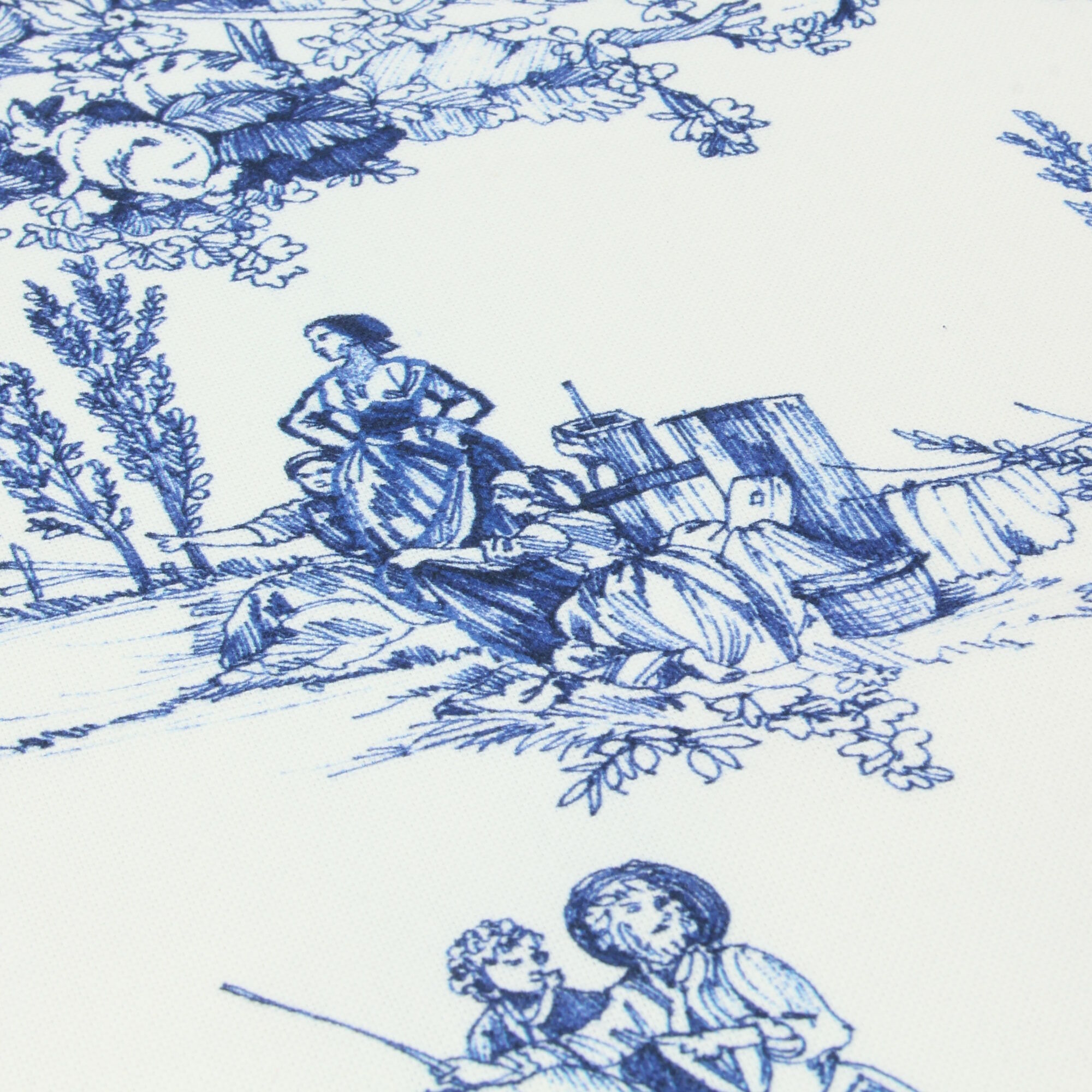 Stoff Meterware Toile de Jouy Blau Canvas