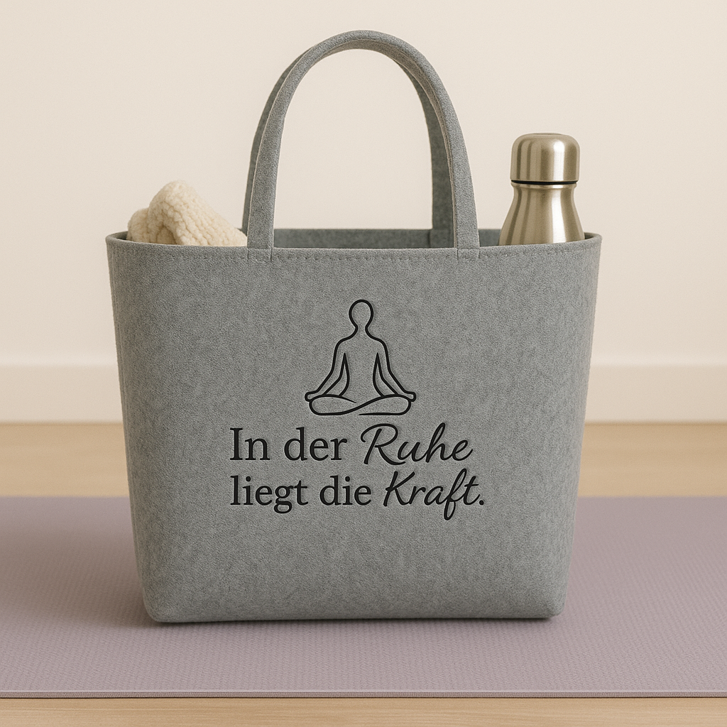 Yoga-Tasche Filz Stickerei In der Ruhe liegt die Kraft 49x39x13,5 cm hellgrau