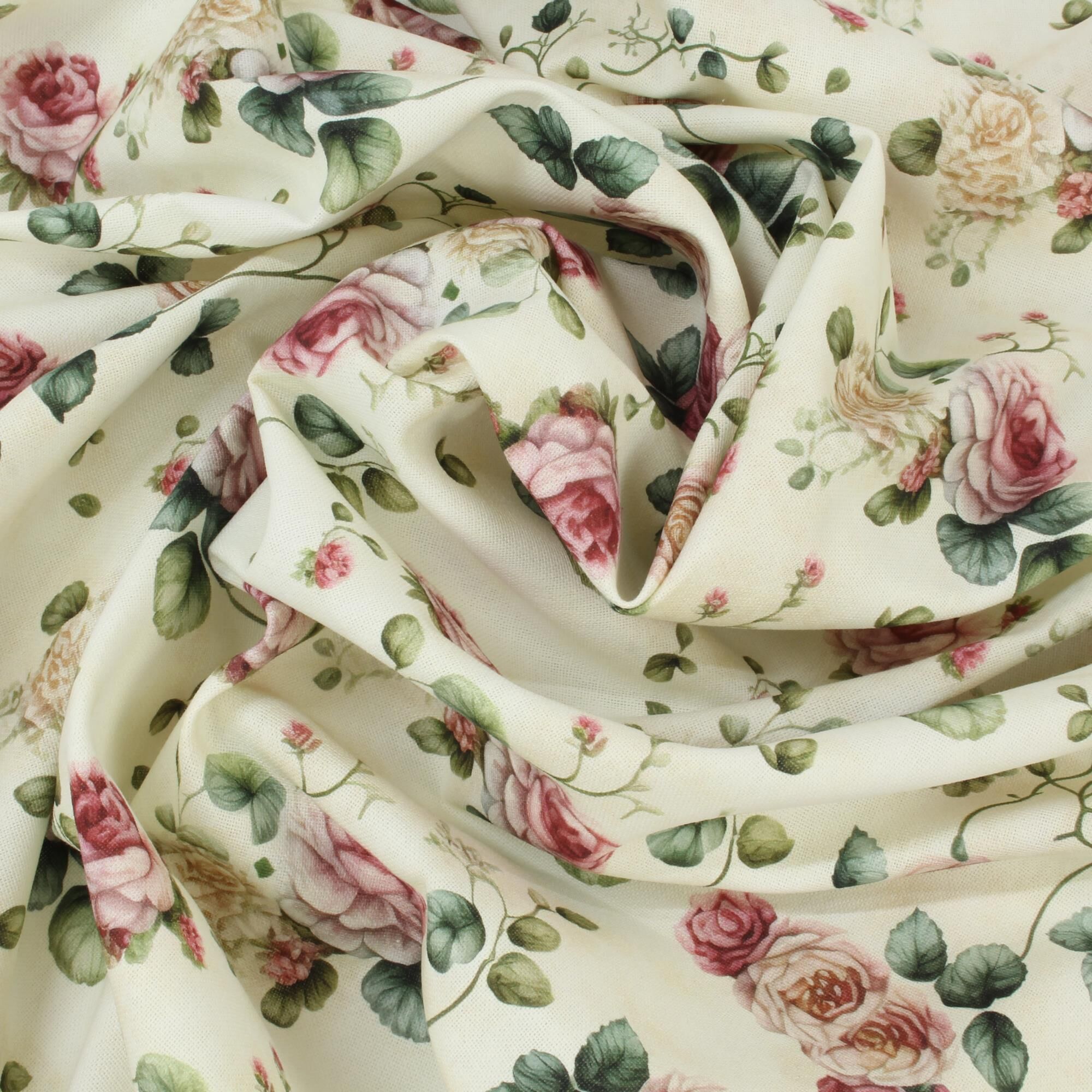 Canvas Stoff Blumen Romantisch Creme