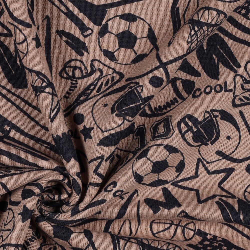 Stoff Meterware Sport Fußball Baskelball Taupe Sweat