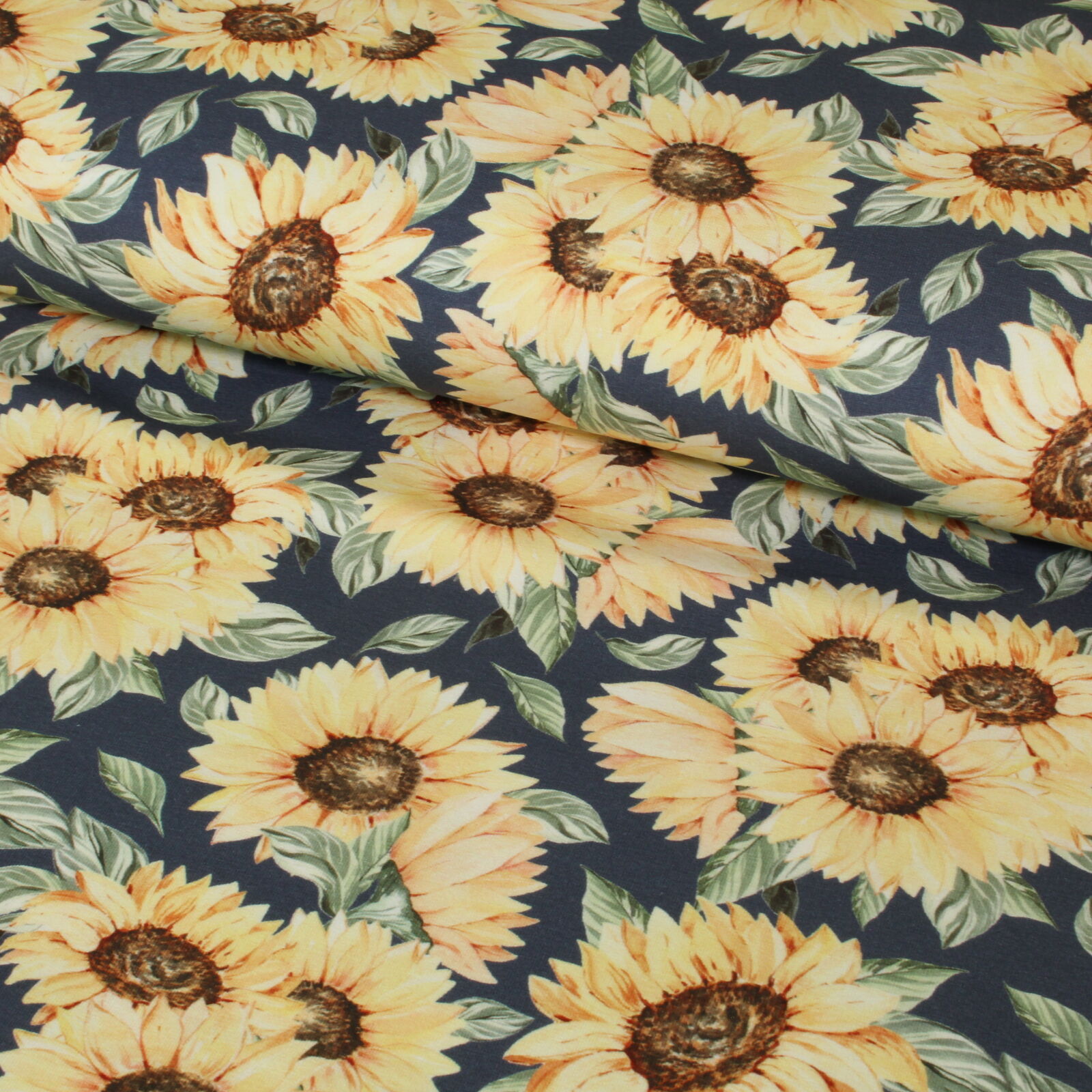 Stoff Meterware Sonnenblumen Blau French Terry