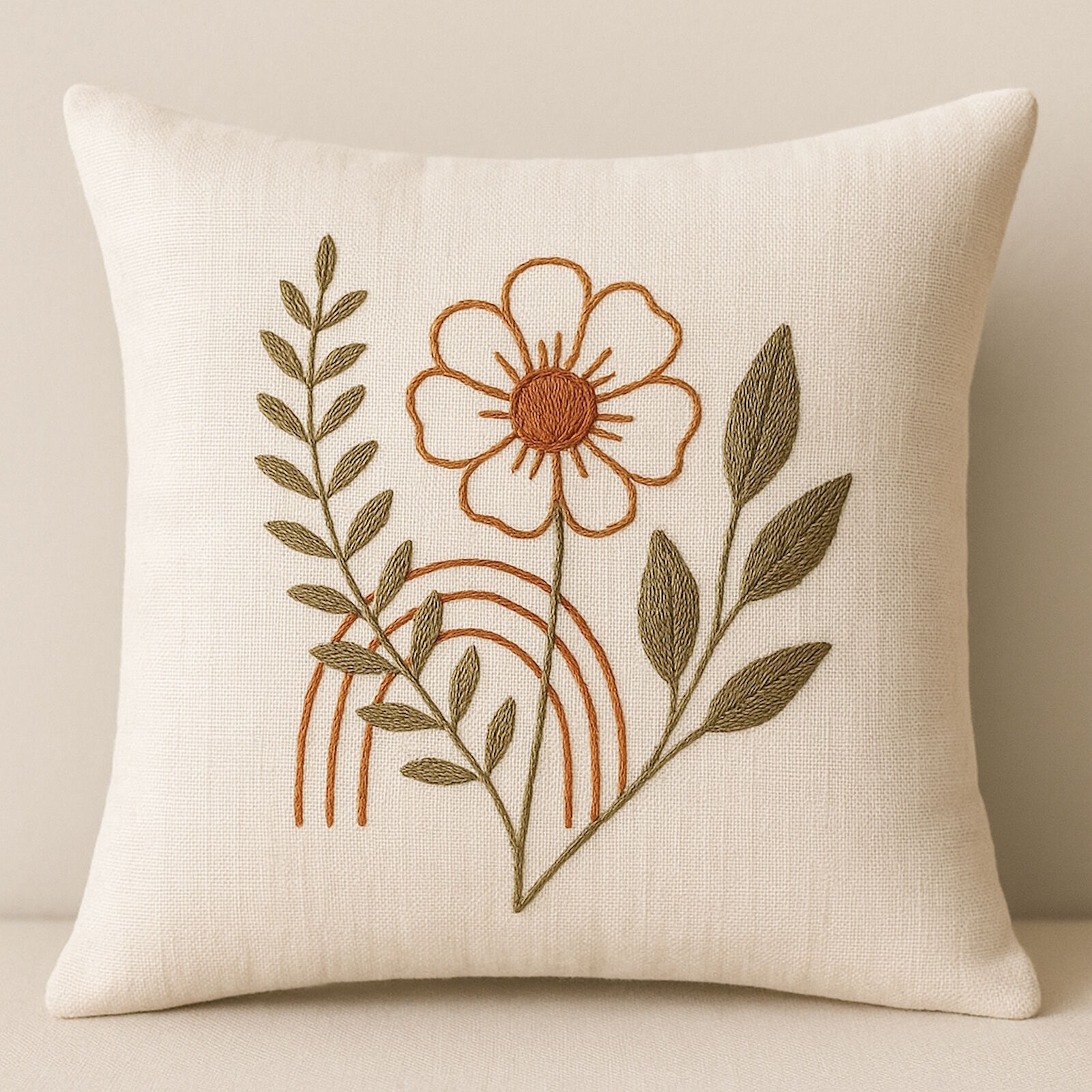 Kissenbezug Blumen & Blätter Boho 40x40 aus Baumwolle bestickt
