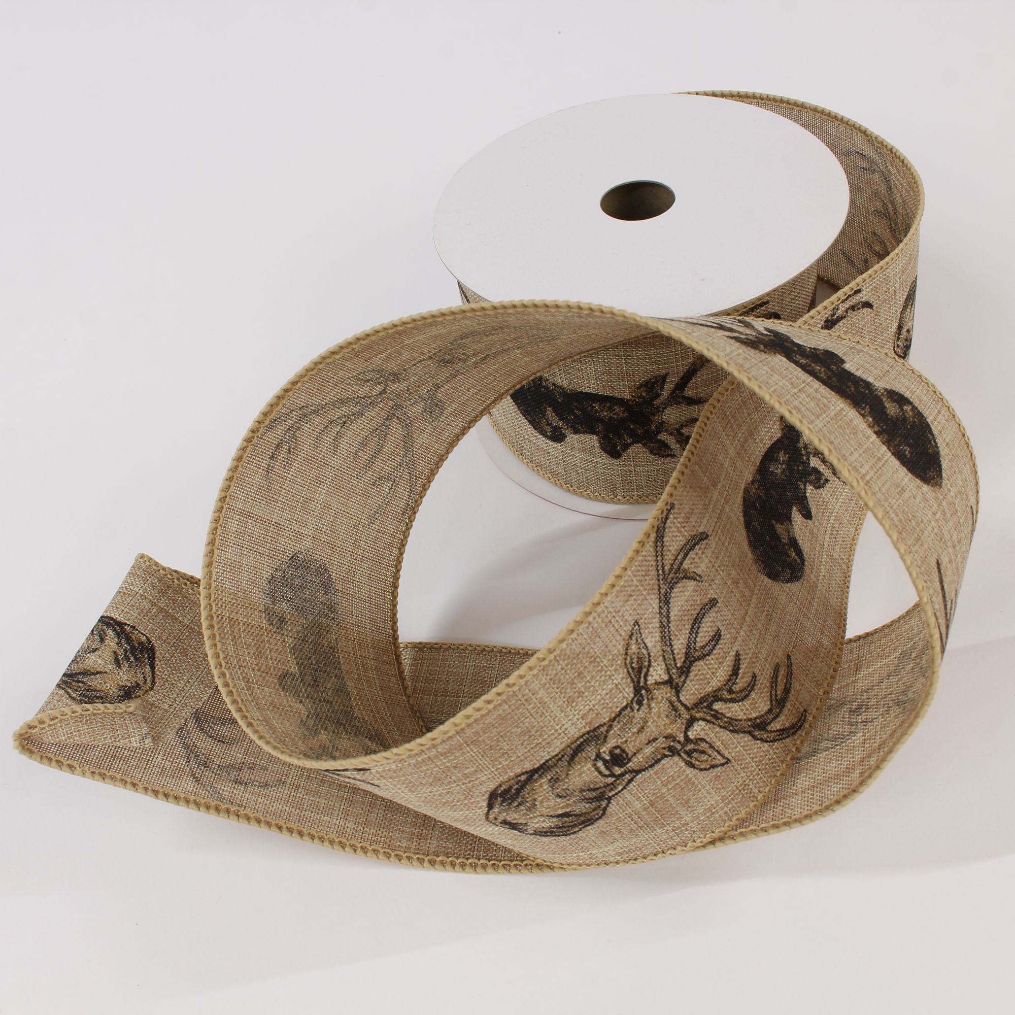 Motivband Hirsch Landhaus mit Draht 60mm hellbraun 10 Meter