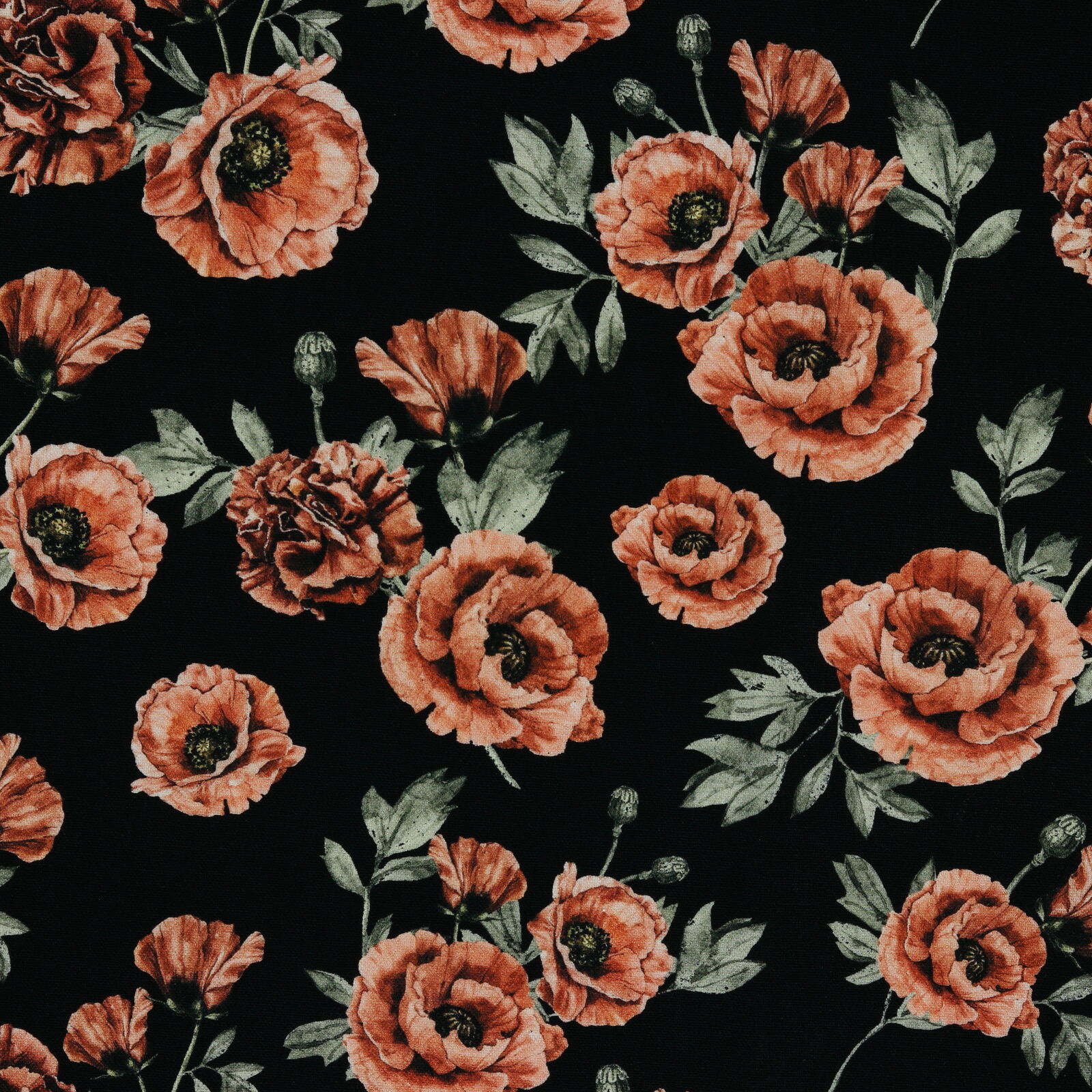 Mohnblumen Stoff Schwarz Canvas