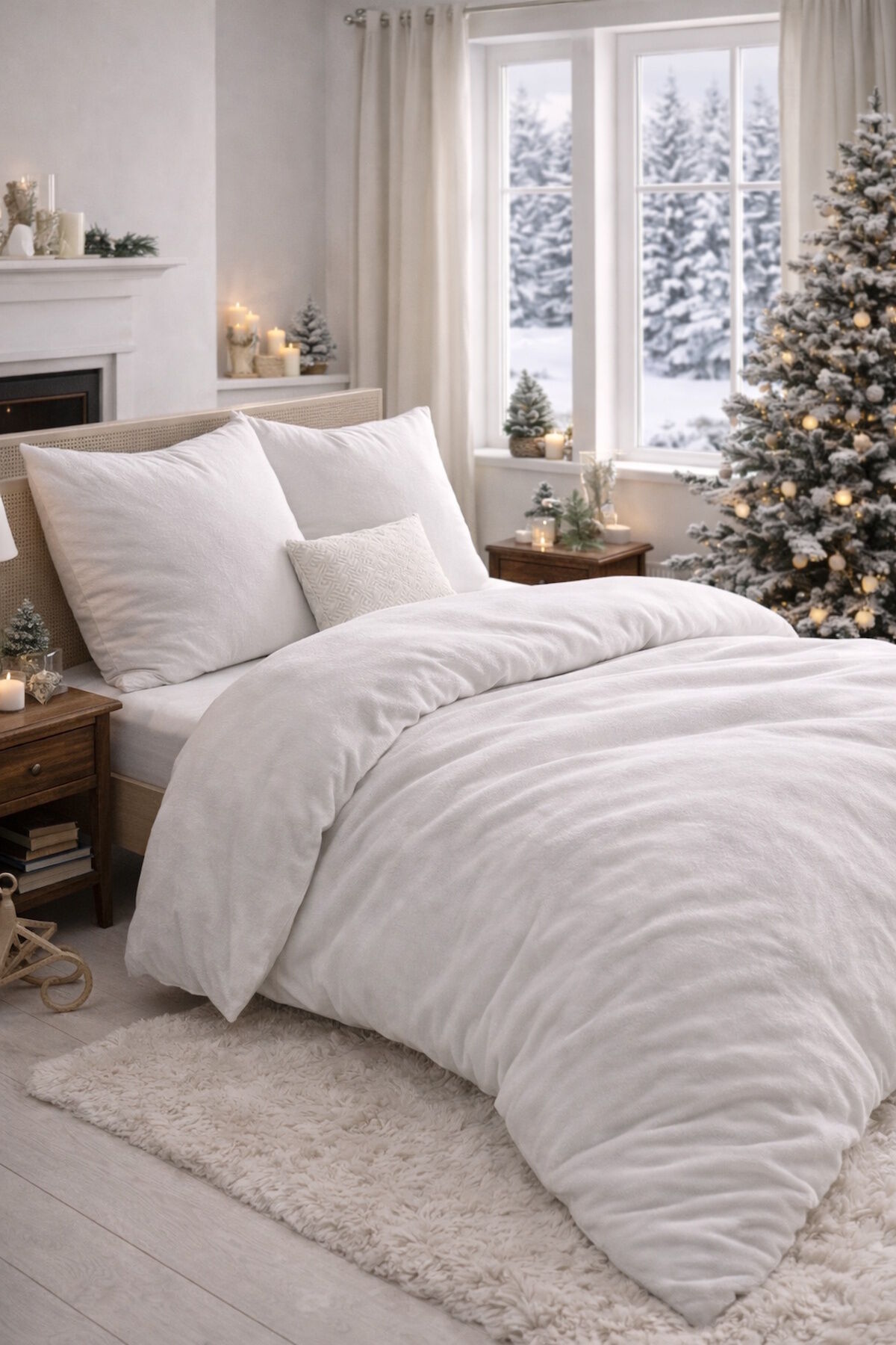 Winter Bettwäsche Weiß 135x200 Biber Baumwolle mit Reißverschluss