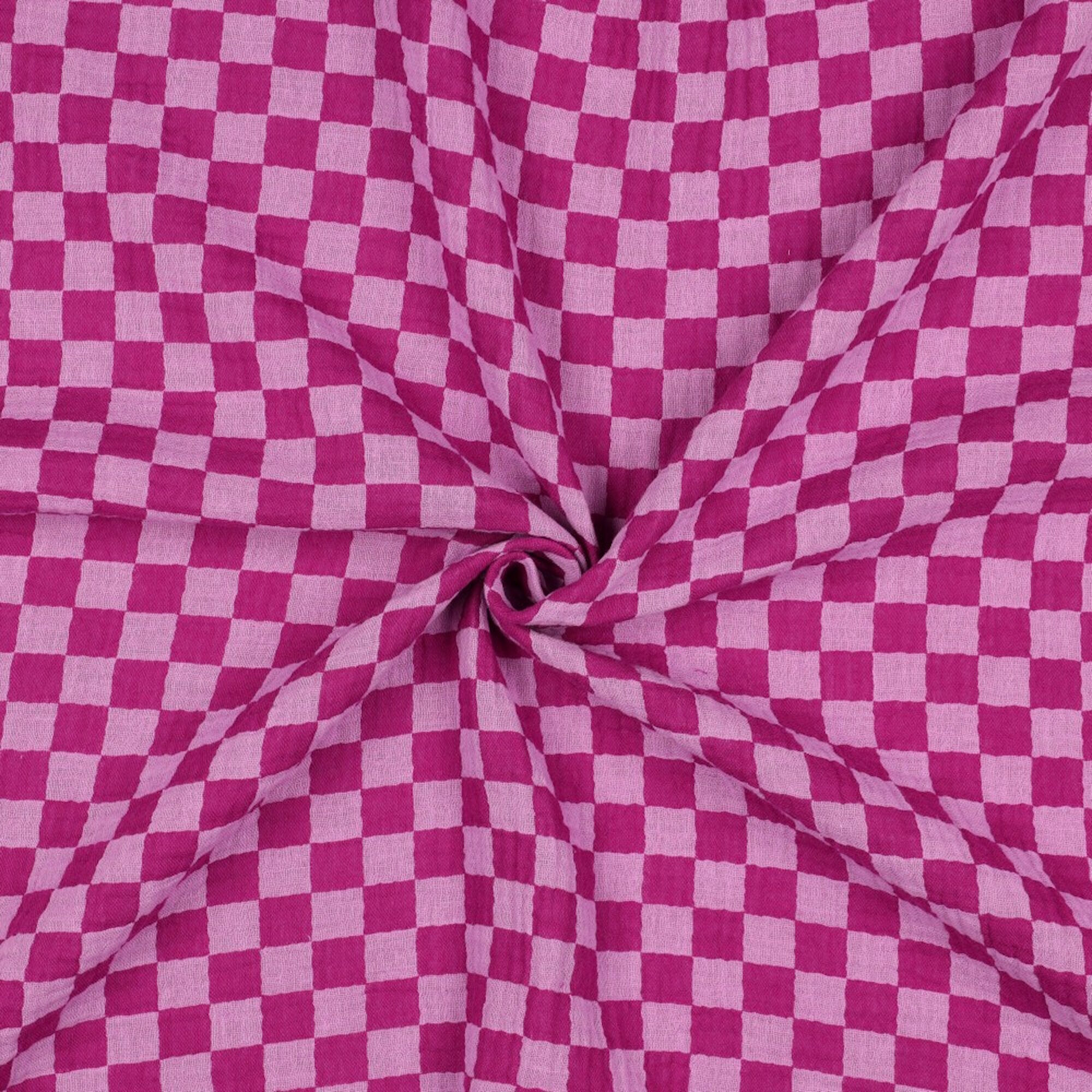 Musselin Stoff Karo Pink