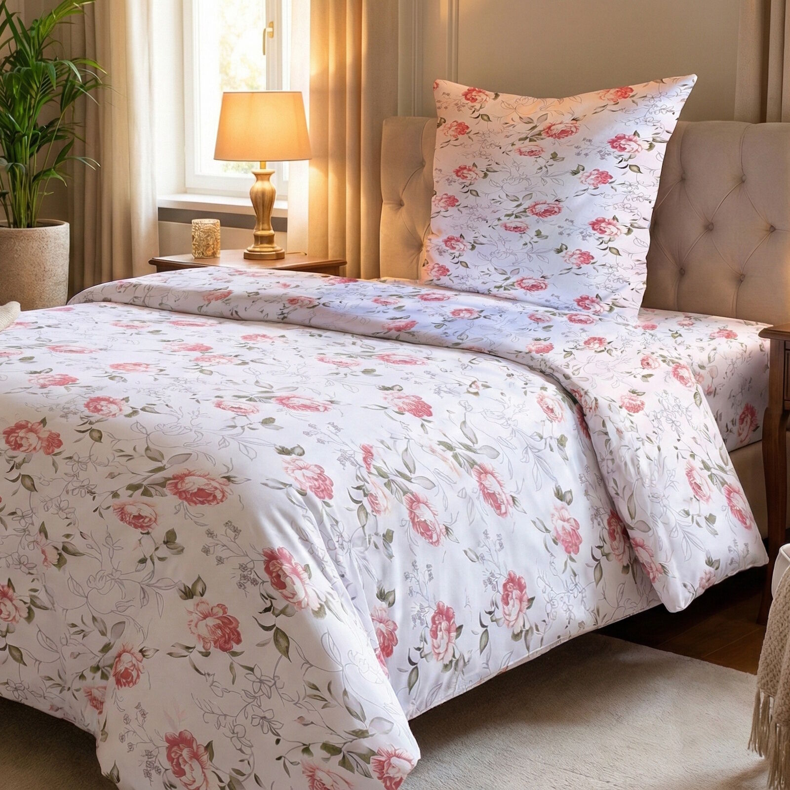 Blumen Bettwäsche 135x200 Rosen Weiß