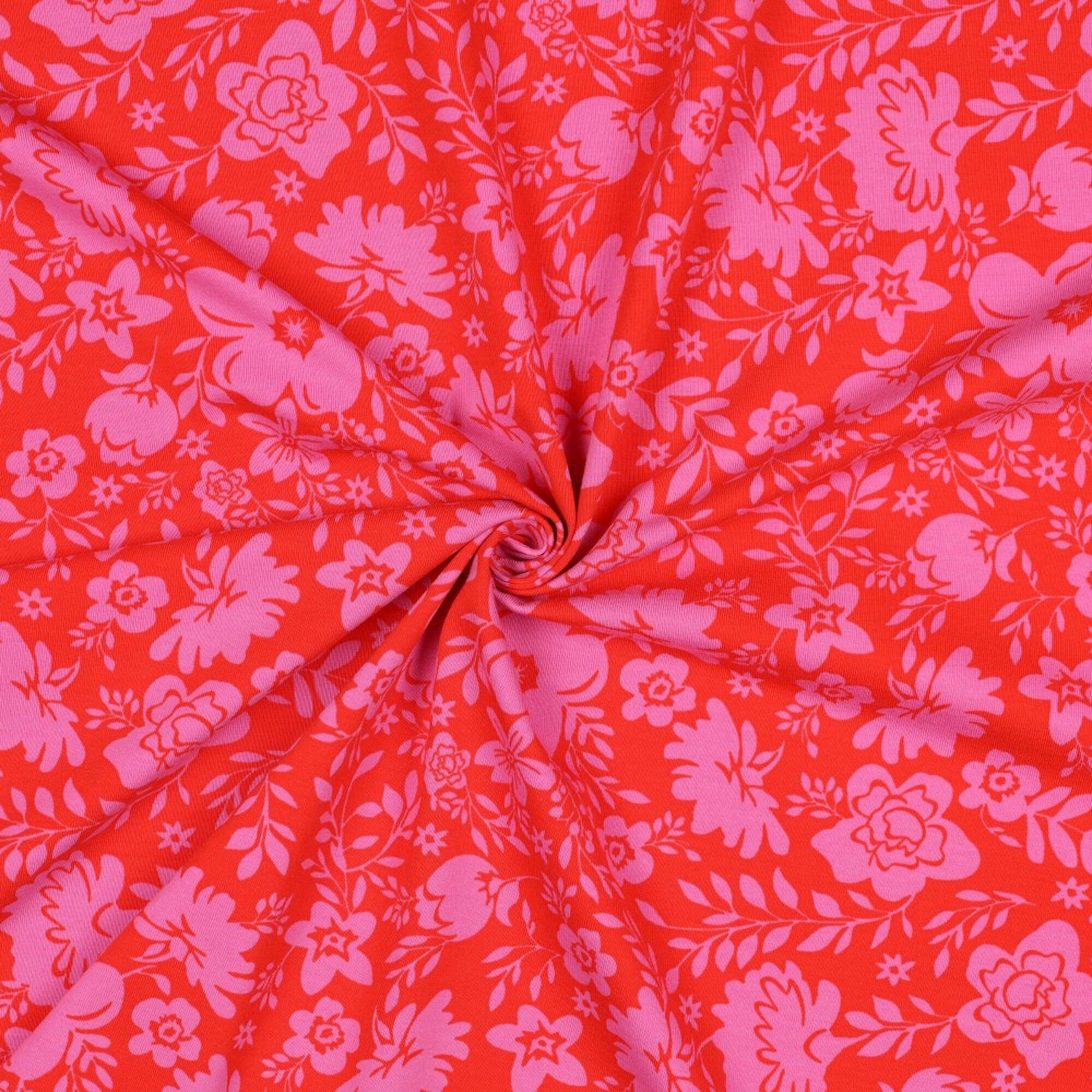 Stoff Meterware Blumen Viola Blätter Jersey