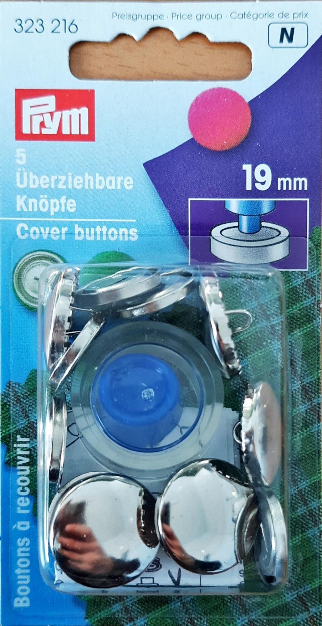 Überziehbar Knöpfe mit Werkzeug MS 19 mm silberfarbig