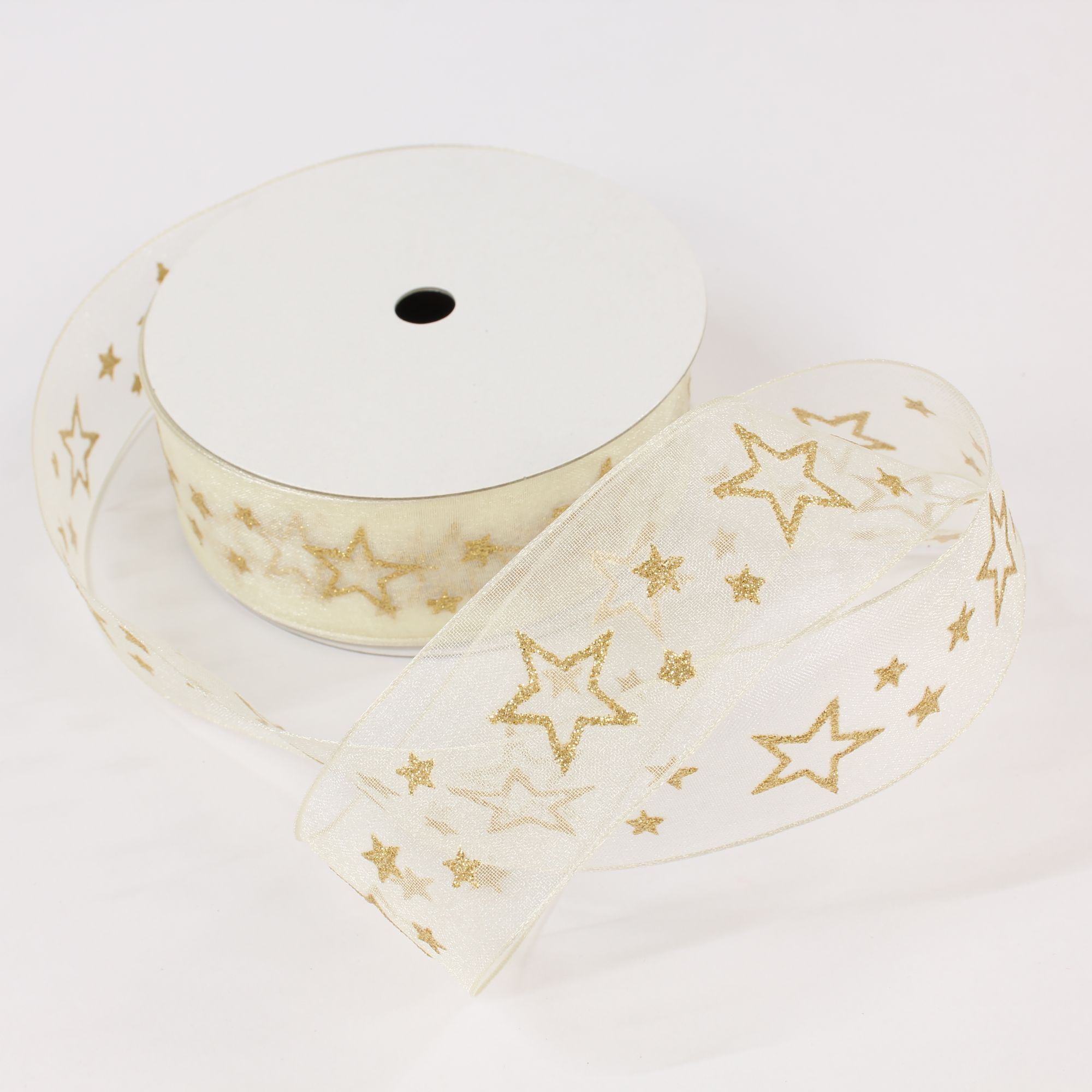 Chiffonband Sterne Weihnachten mit Draht 40 mm - 25 Meter