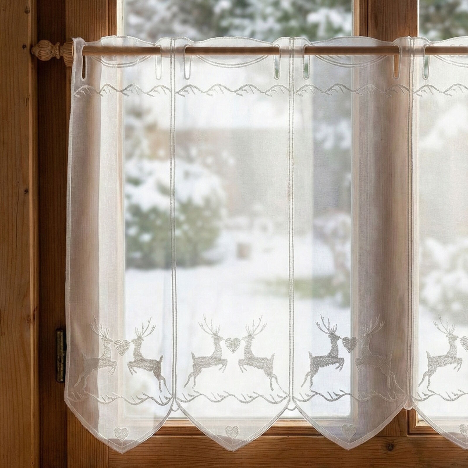 Scheibengardine Doppel Hirsch Herz Creme Stick