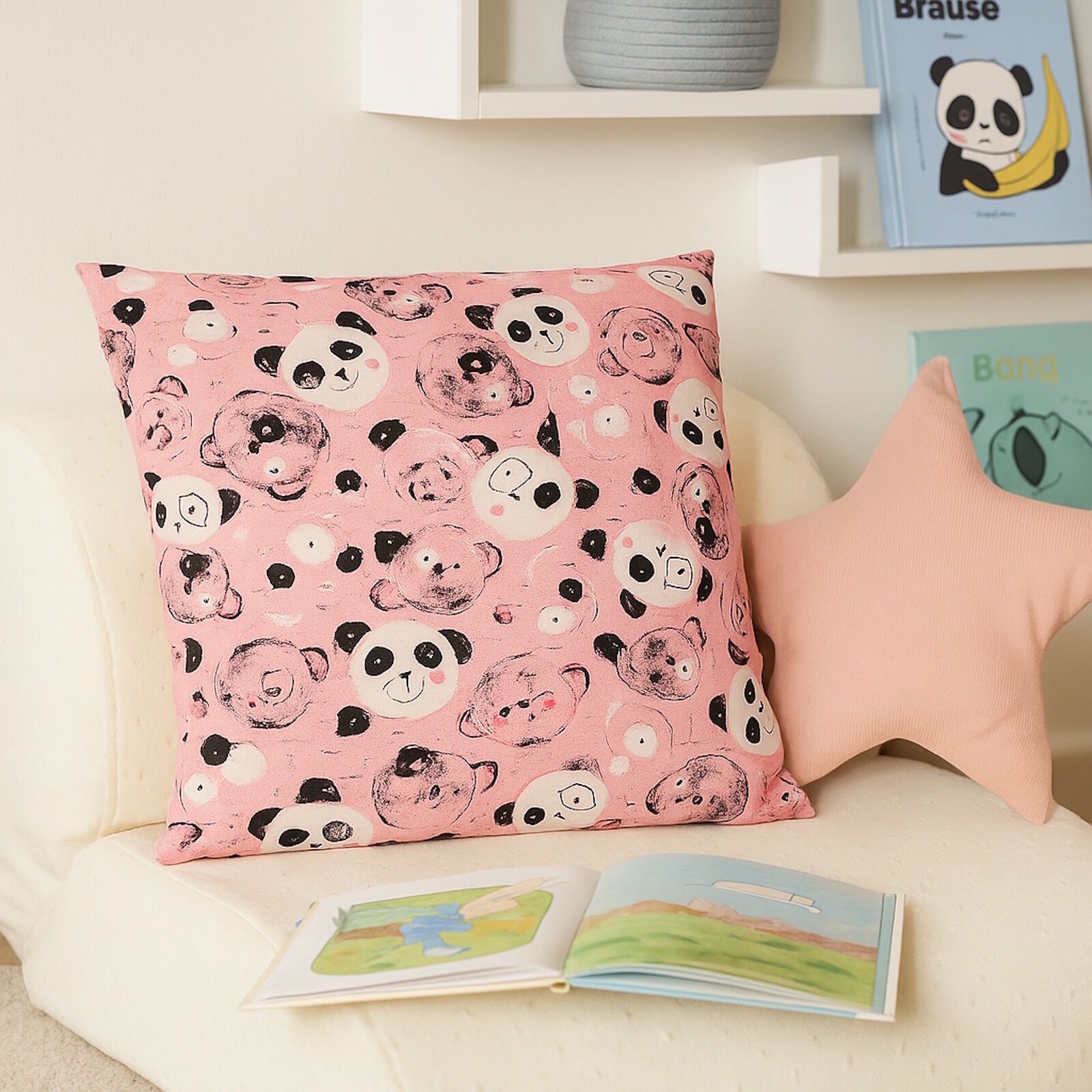Jersey Kinder Kissenbezug 40x40 Panda Rosa
