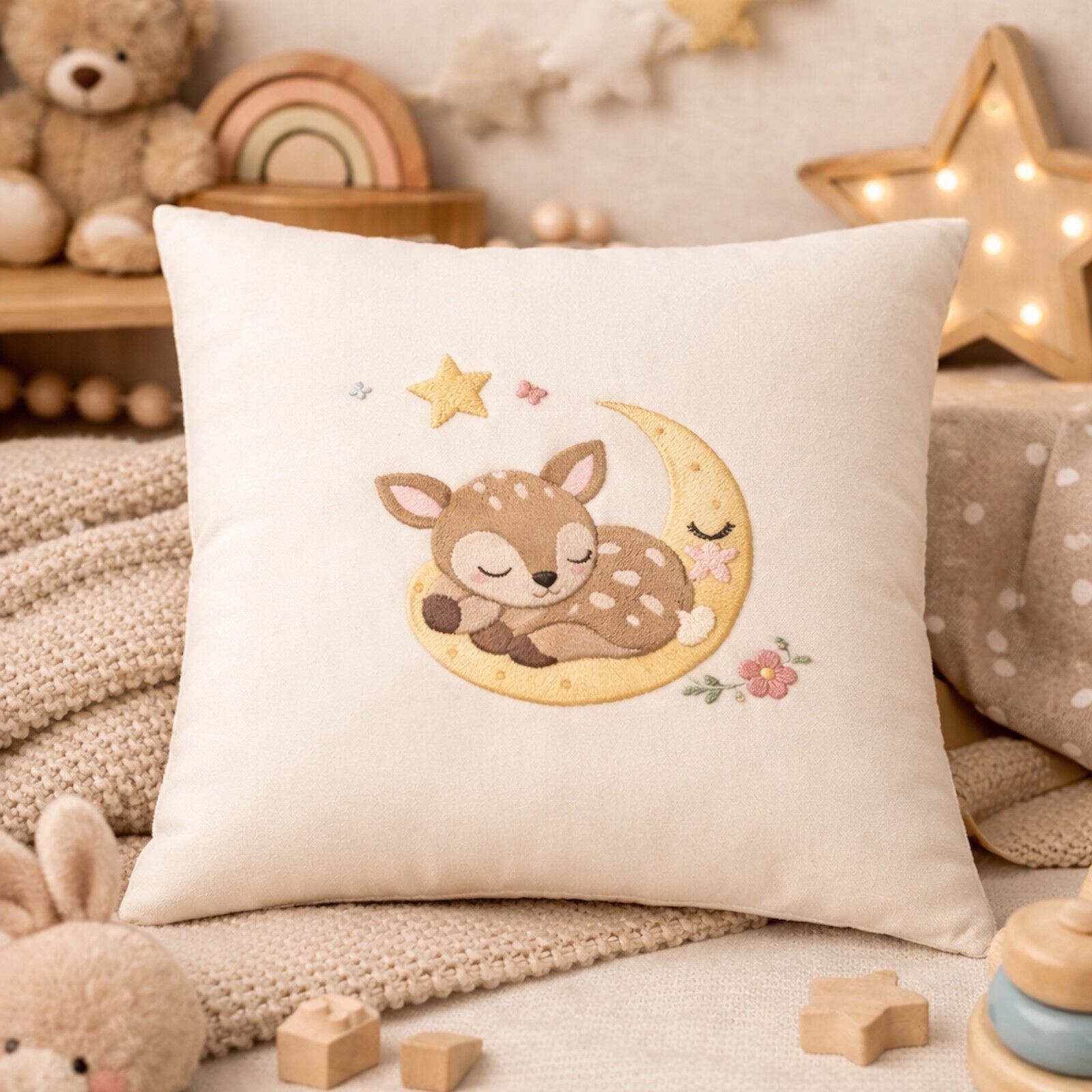 Kinder Kissen Rehlein im Mond 40x40 cm