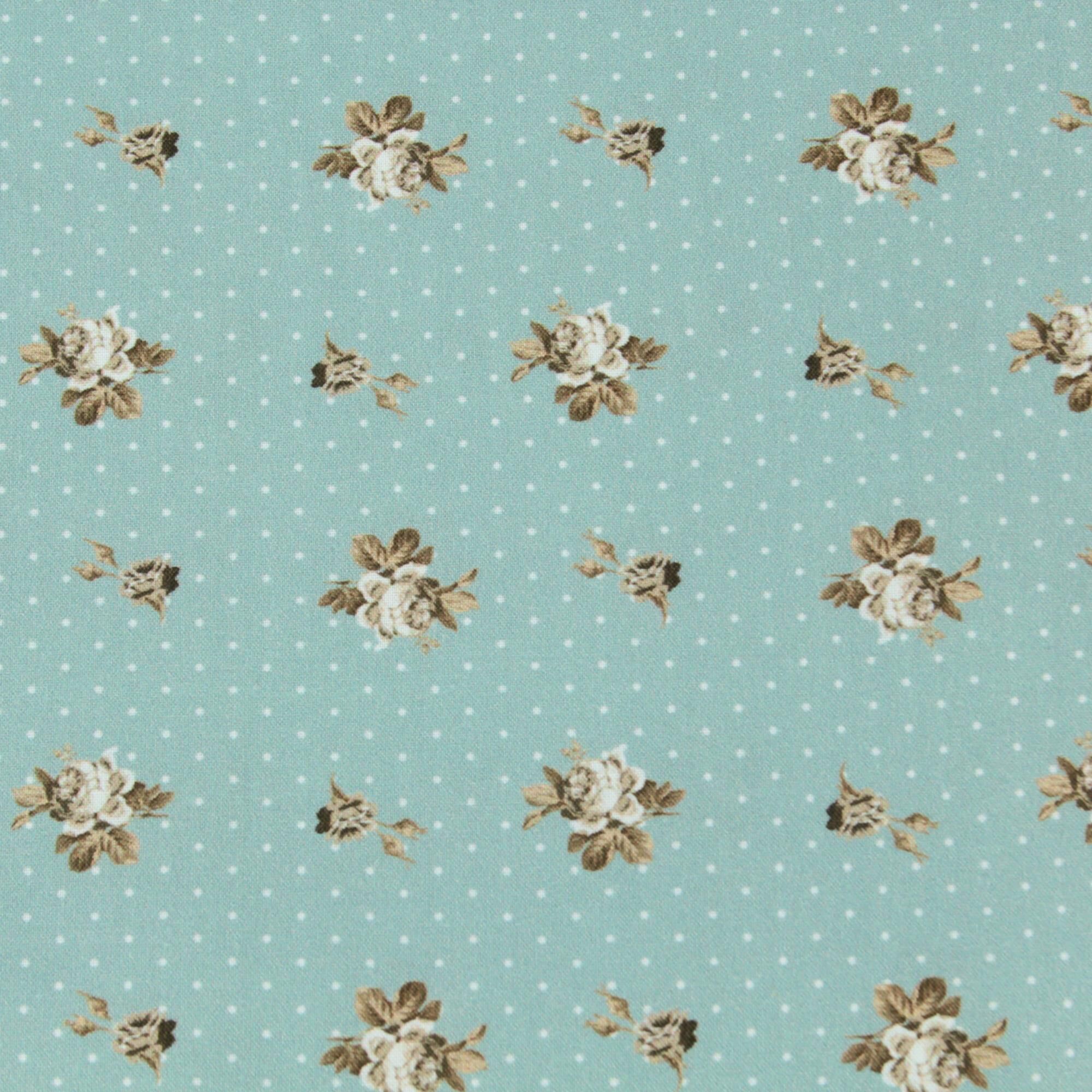 Stoff Meterware kleine Rosen Punkte Mint Baumwolle Perkal