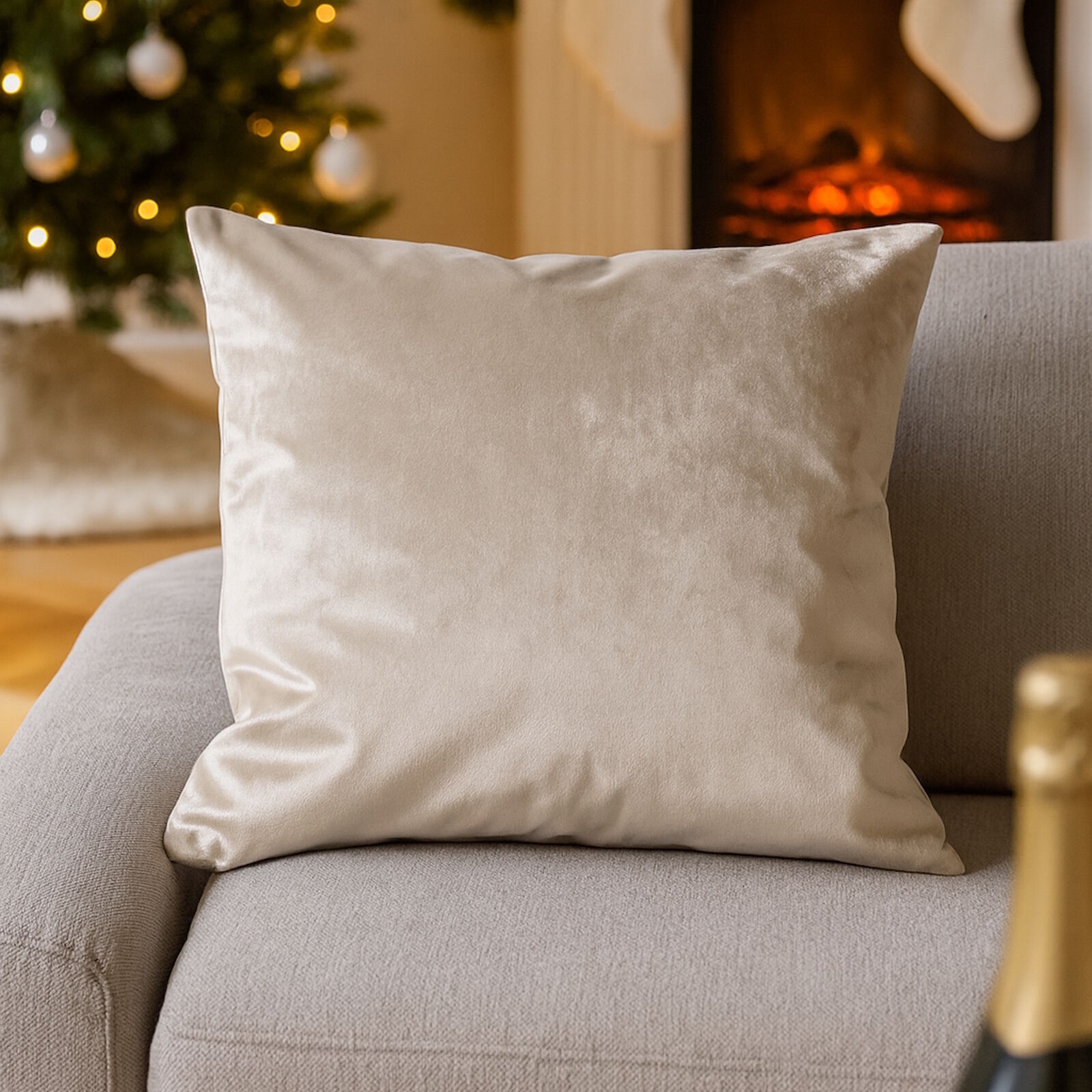 Samt Weihnachtskissen Beige