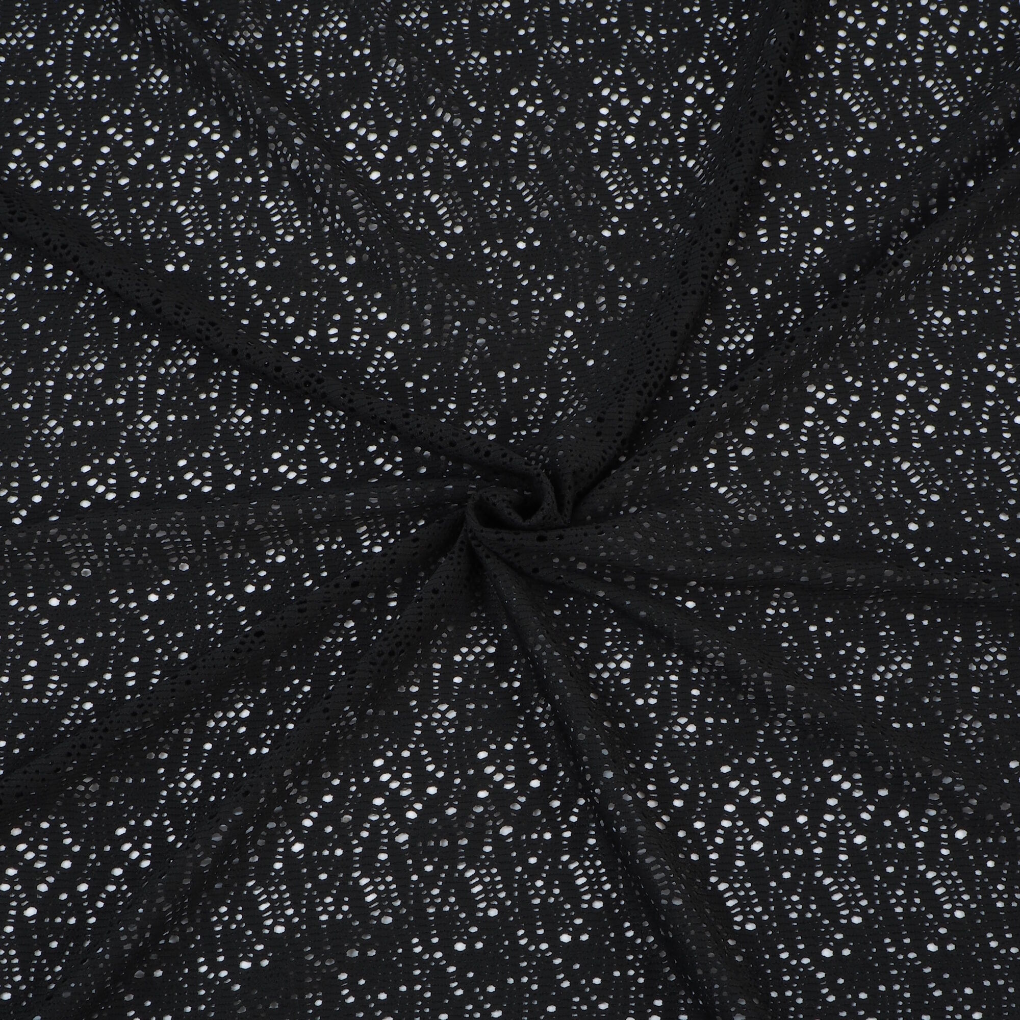 Stoff Meterware Lochjersey Schwarz Polyester elastisch 150 c