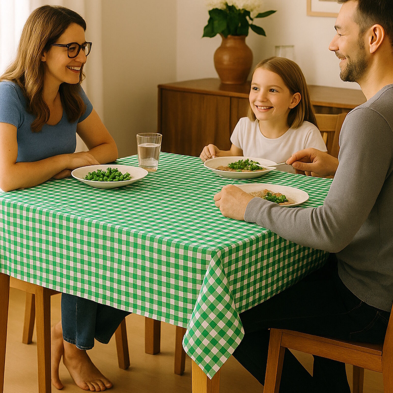 Tischdecke Karo 1x1 cm Grün Baumwolle