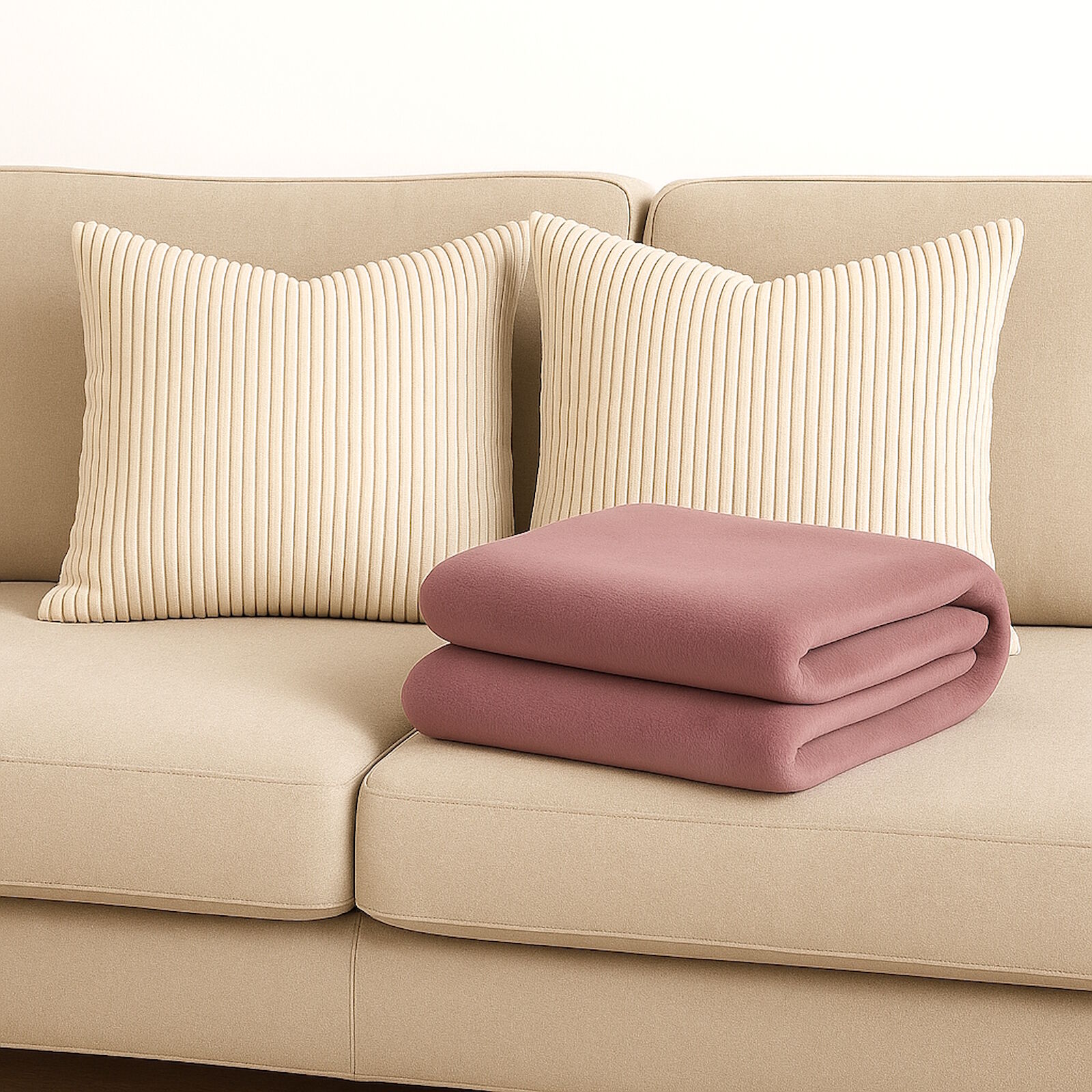 Cozy Cord Kissen Kuscheldecke Set Beige Altrosa