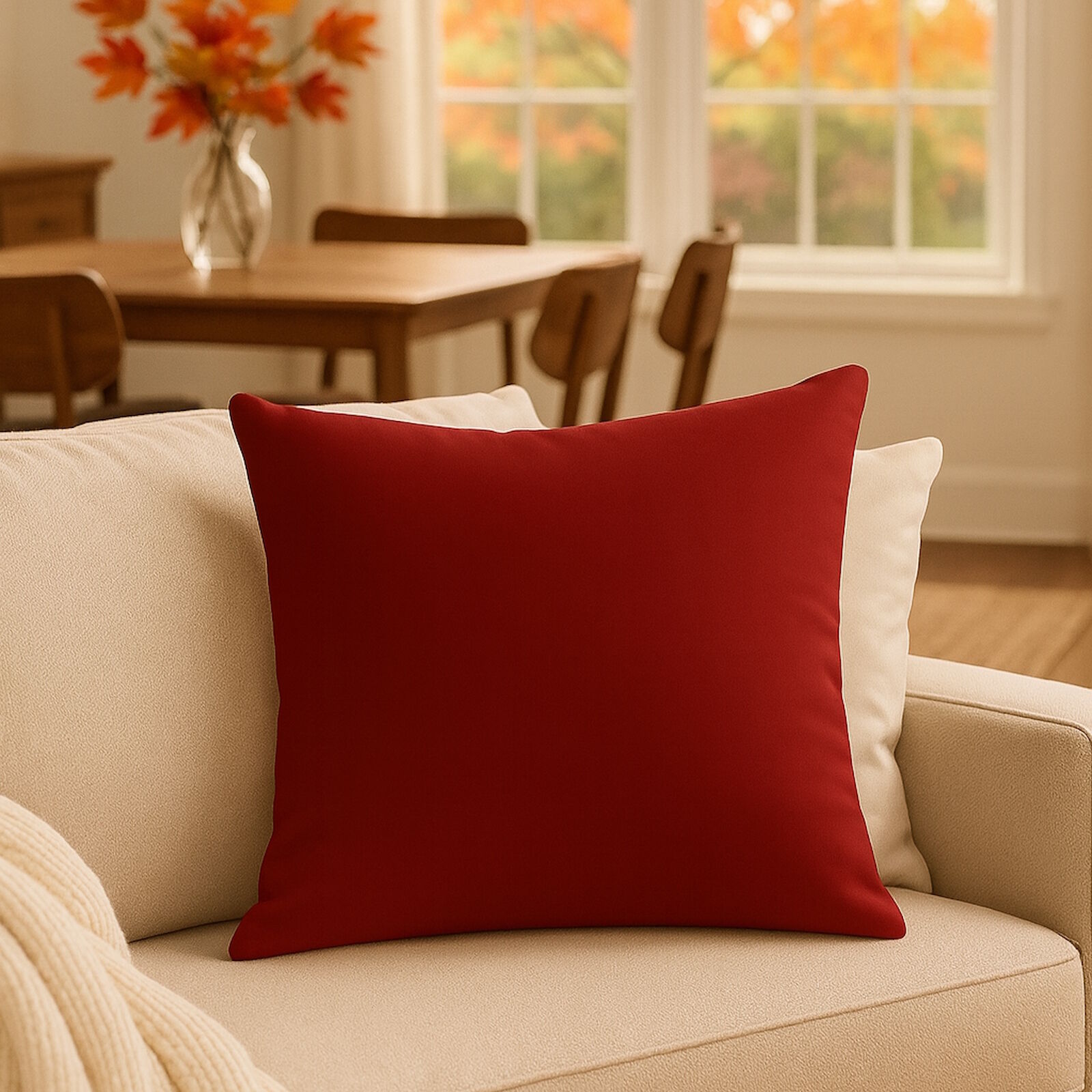 Herbst Kissen Dunkelrot Bordeaux Rot Baumwolle