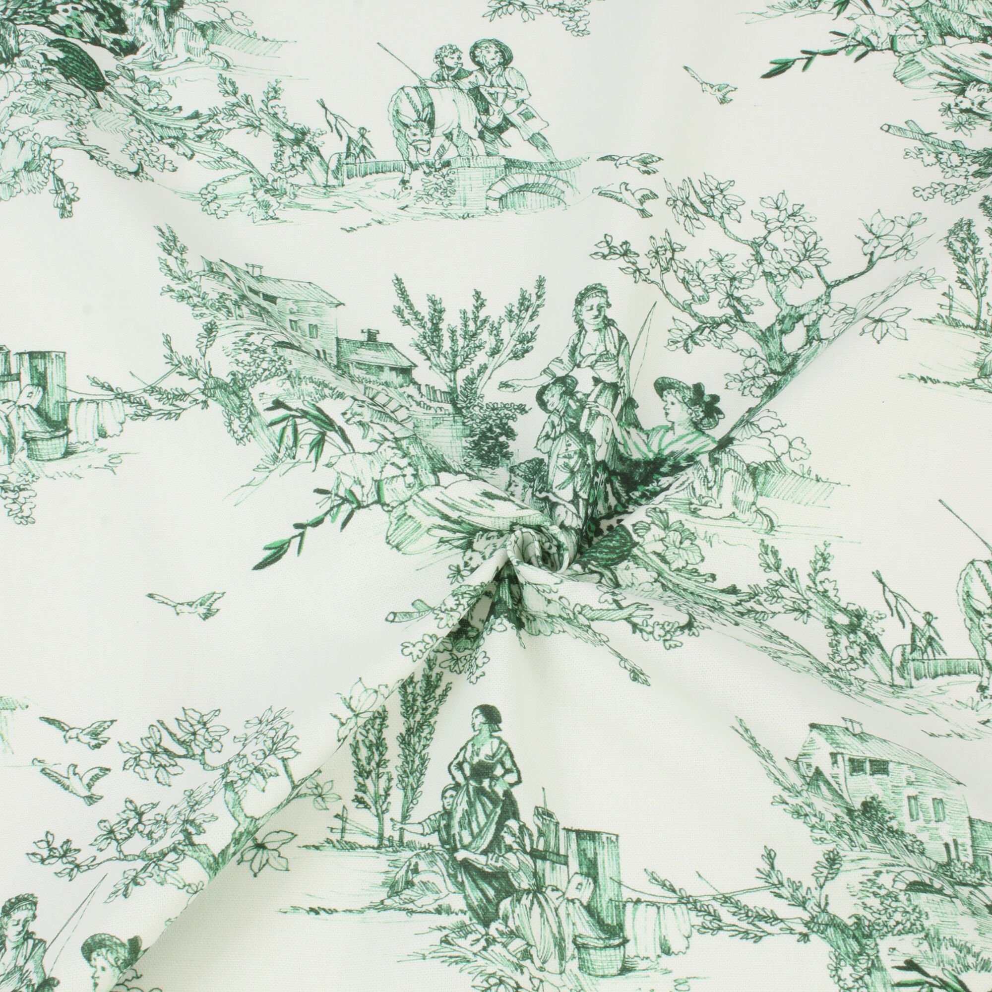 Stoff Meterware Toile de Jouy Grün Canvas