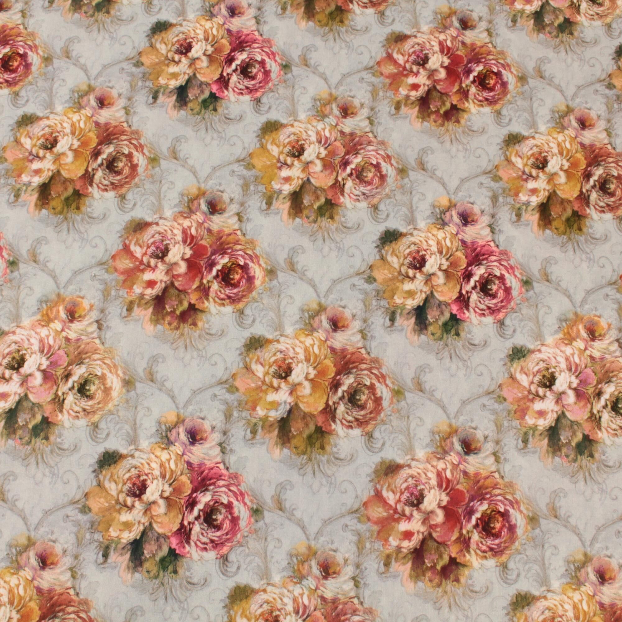 Stoff Meterware Vintage Blumen Baumwolle Perkal