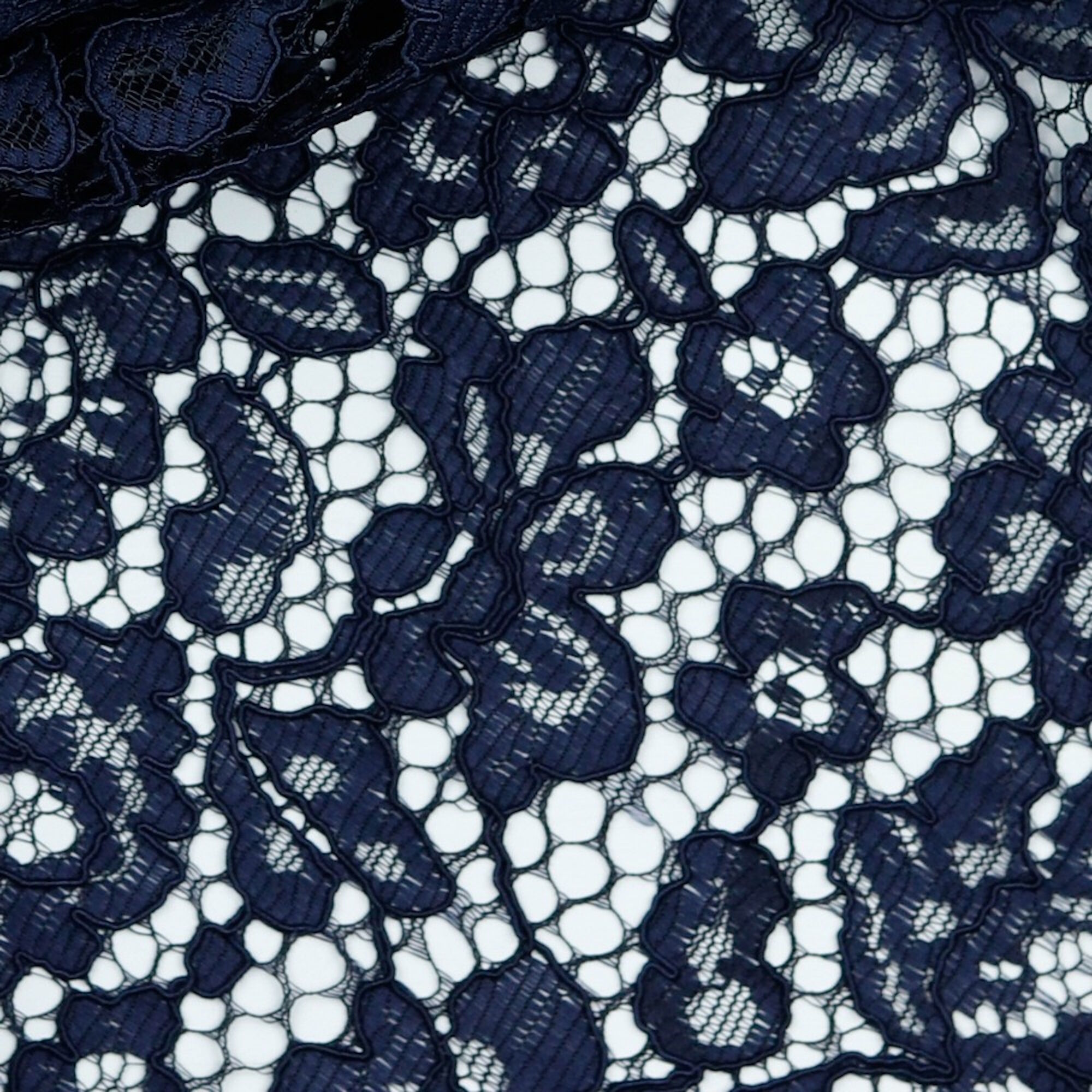 Stoff Meterware Spitze Blumen Dunkelblau Polyester