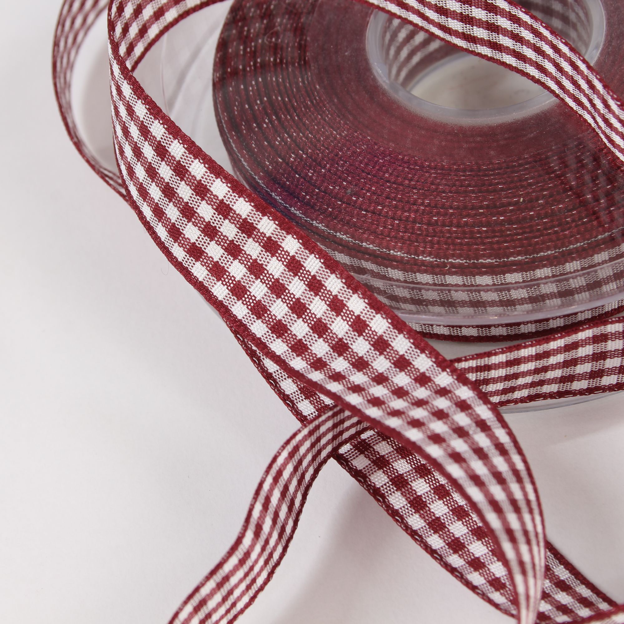 Dekoband Karoband kariert bordeaux 15 mm 20 Meter