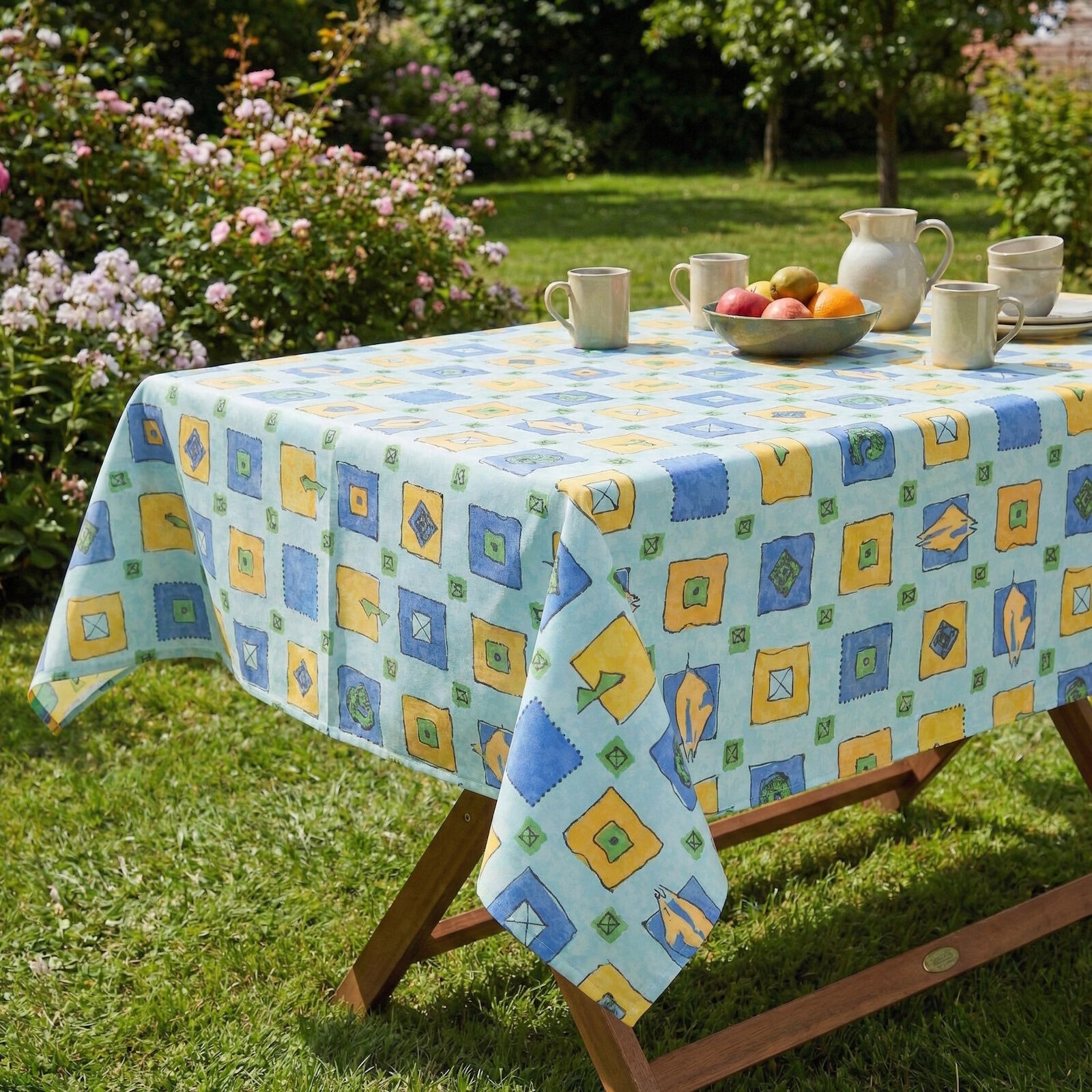 Imprägnierte Tischdecke Hellblau 130x170 Outdoor pflegeleicht