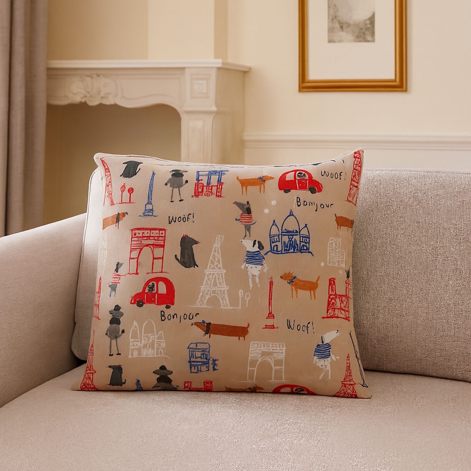 Hunde Kissenbezug 40x40 Bonjour Paris