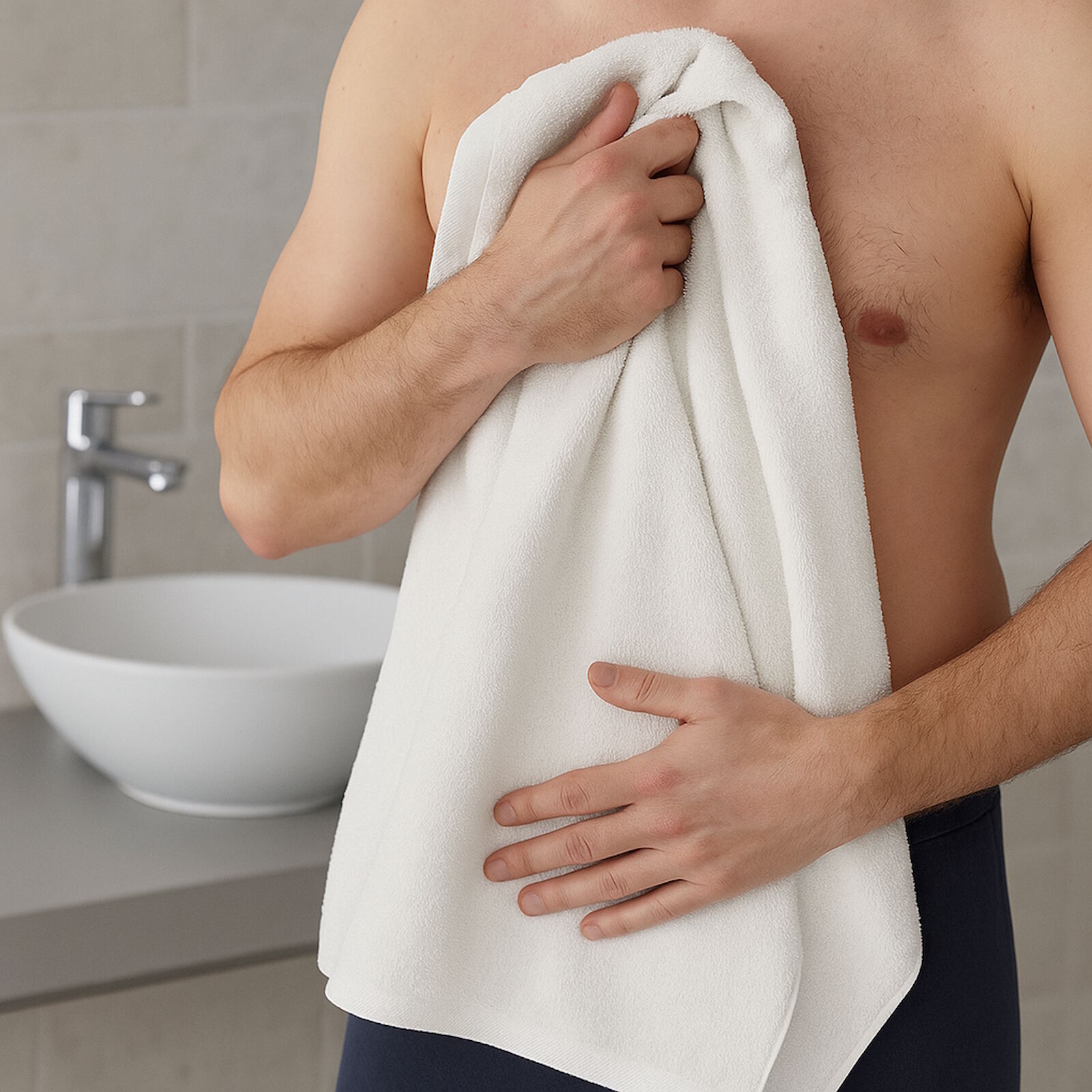 Duschtuch Gora 75x150 cm Weiß Baumwolle schwere Qualität ca. 600 g/m2