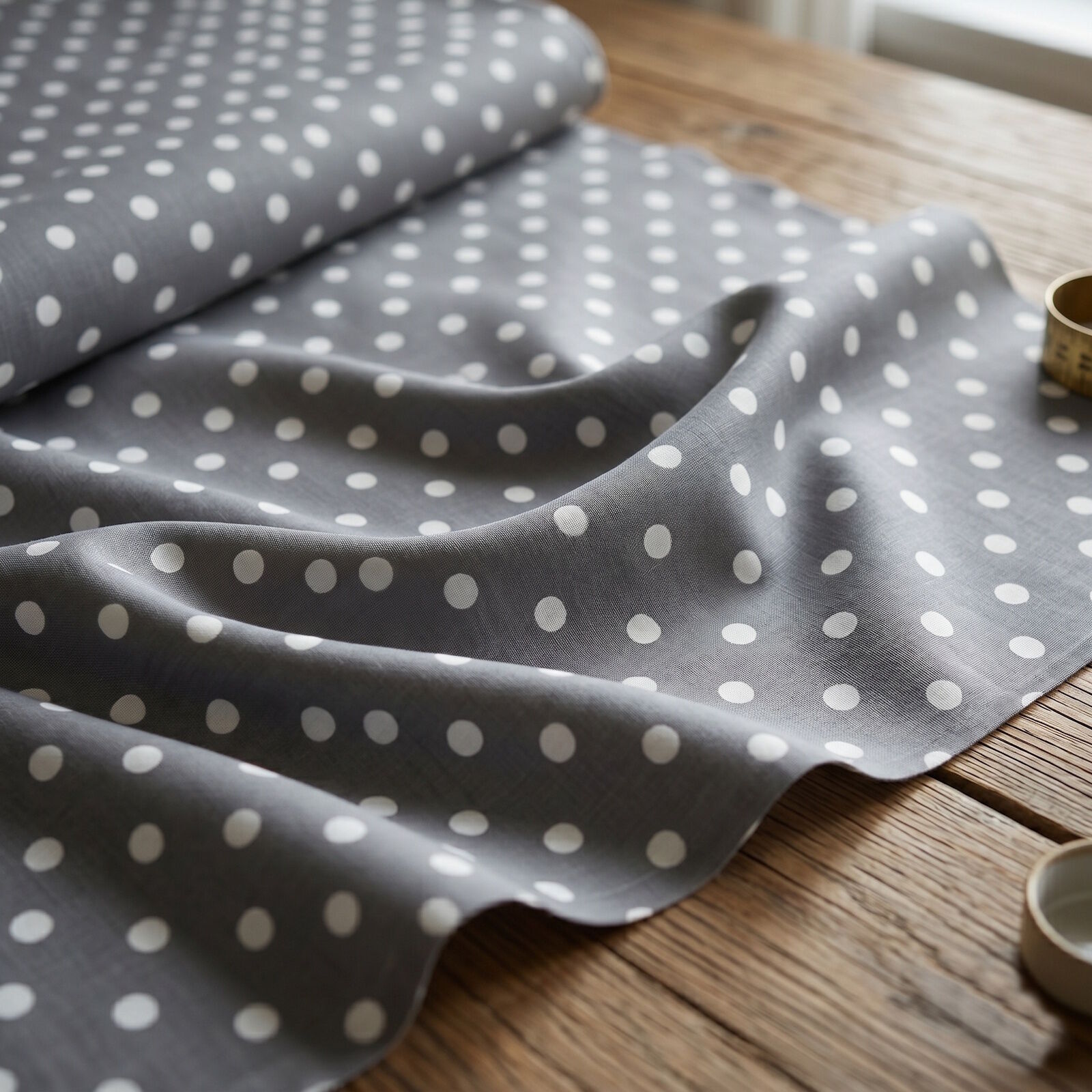 Stoff Meterware Polka Dots Punkte 7 mm Weiß auf Grau