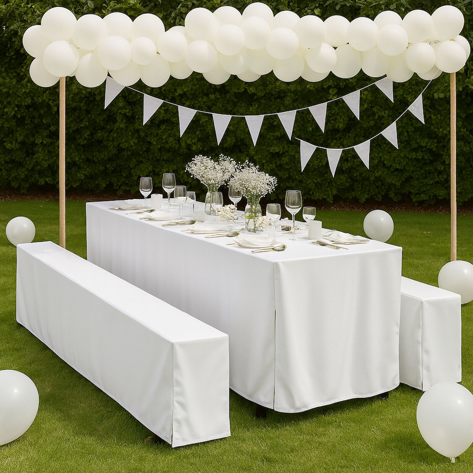 Hussen Bierzeltgarnitur Weiß Set Baumwolle-200x50 cm + 2x 200x25 cm-
