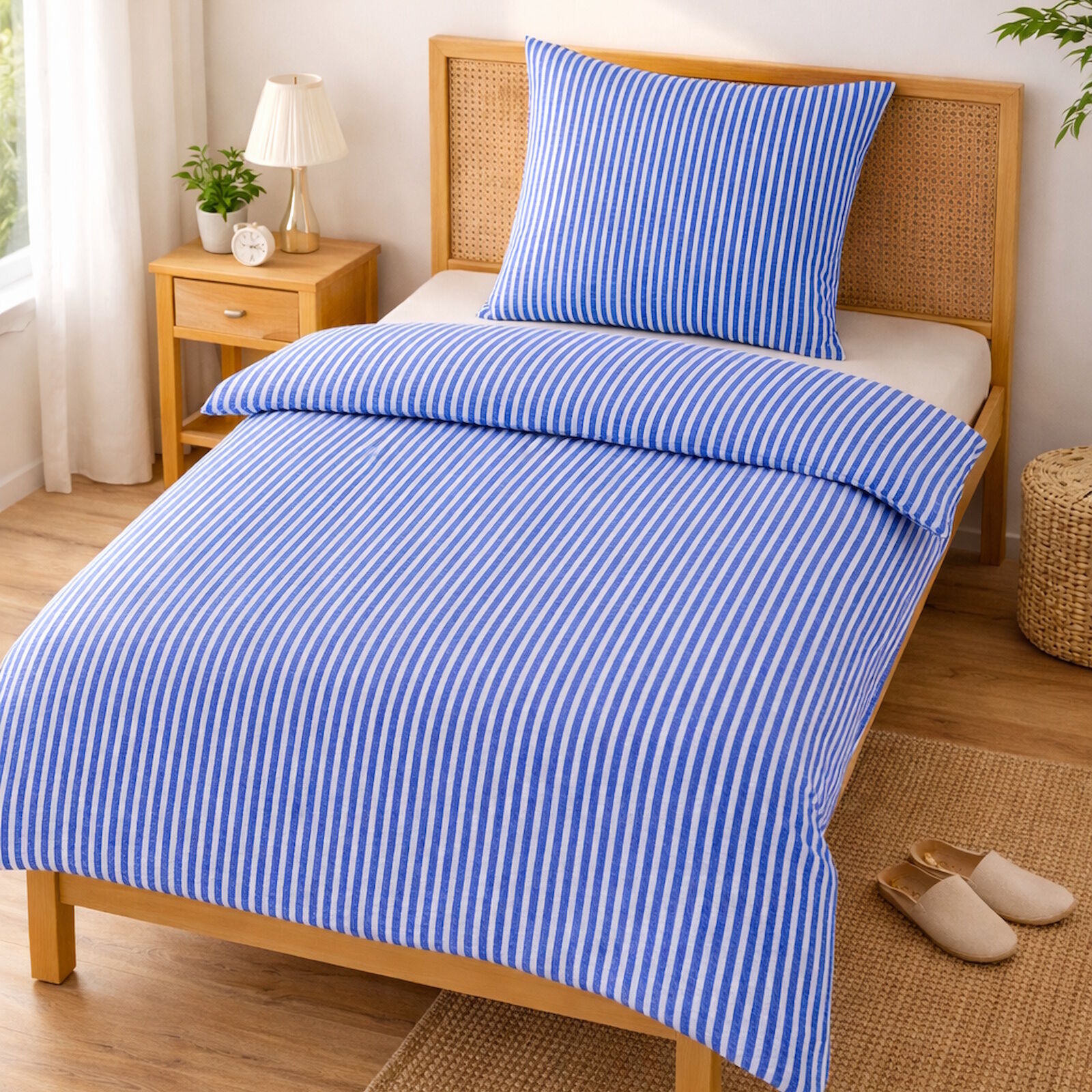 Seersucker Bettwäsche Streifen Blau – Ideal für Hotels