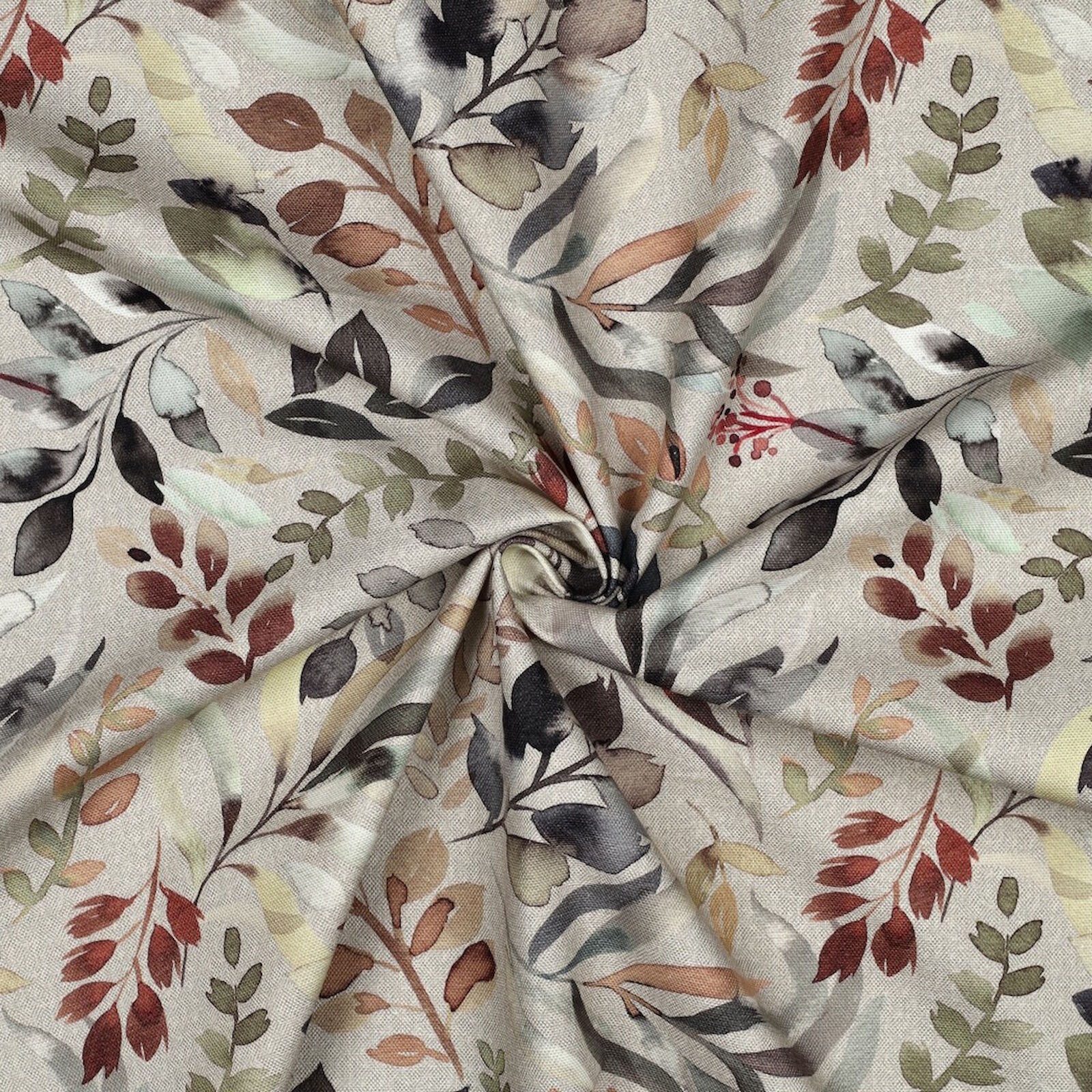 Canvas Stoff Blätter Beige Leinenoptik Meterware 138 cm