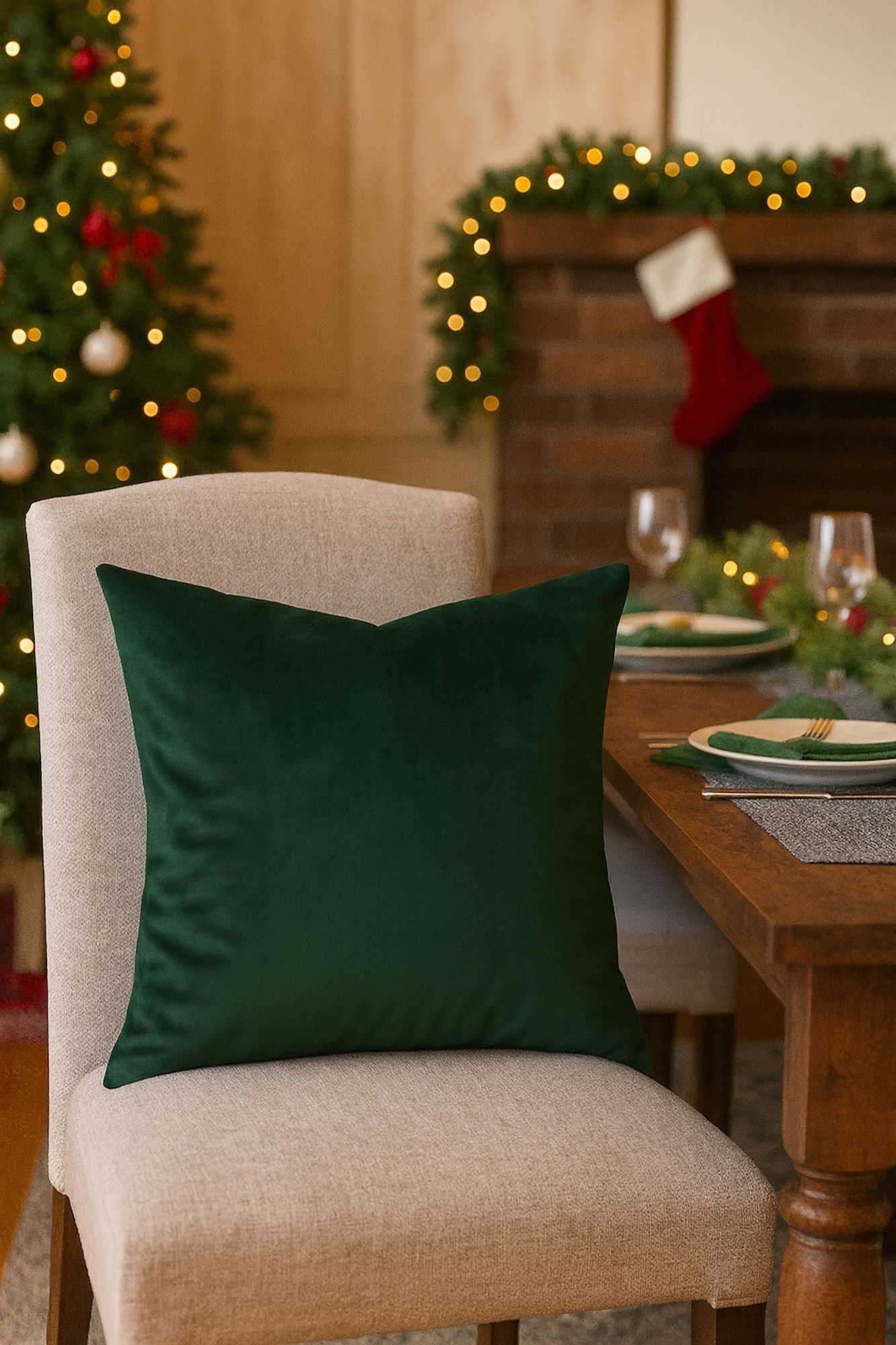 Samt Weihnachtskissen Dunkelgrün – edel, weich & festlich