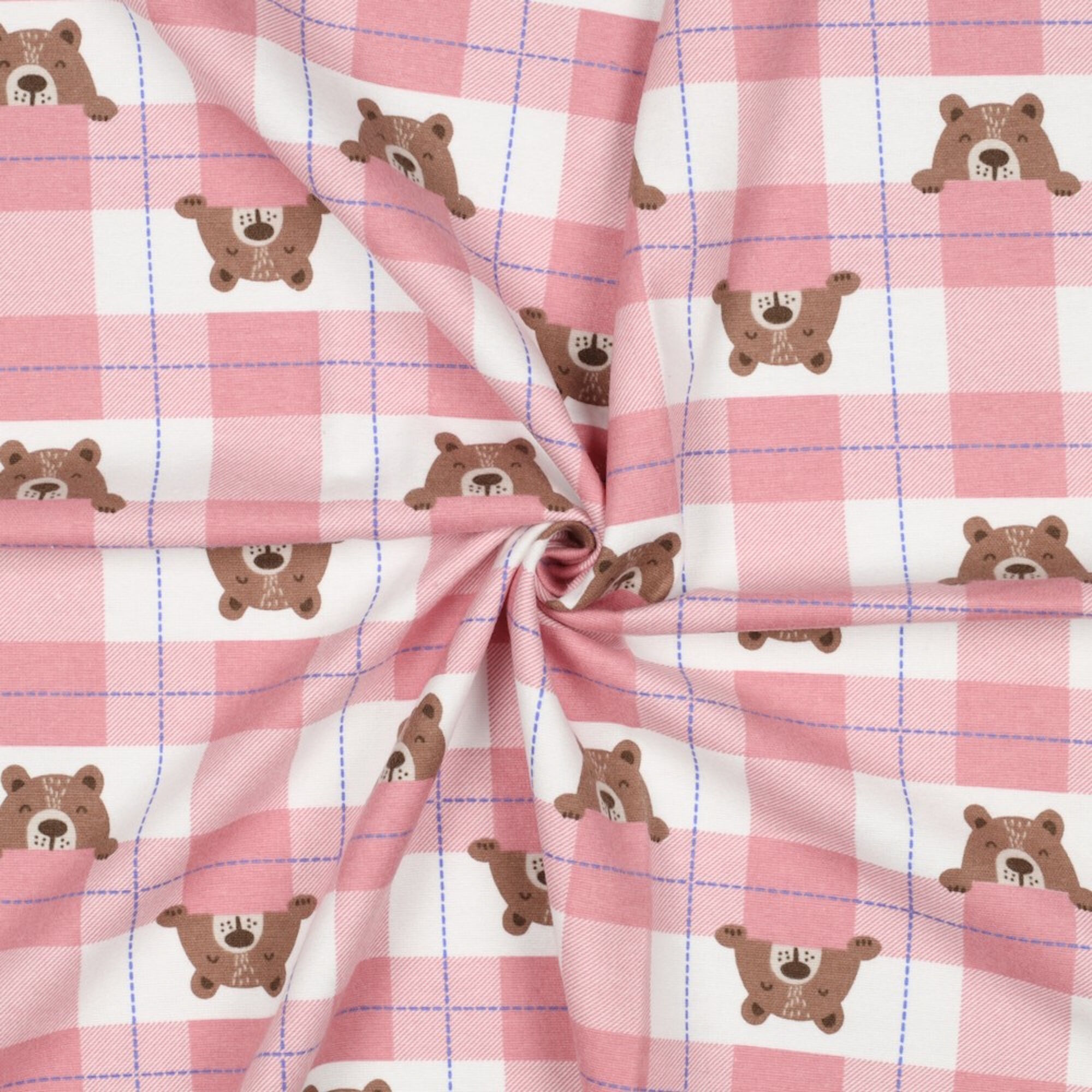 Flanell Kinder Stoff Bär Karo Rosa
