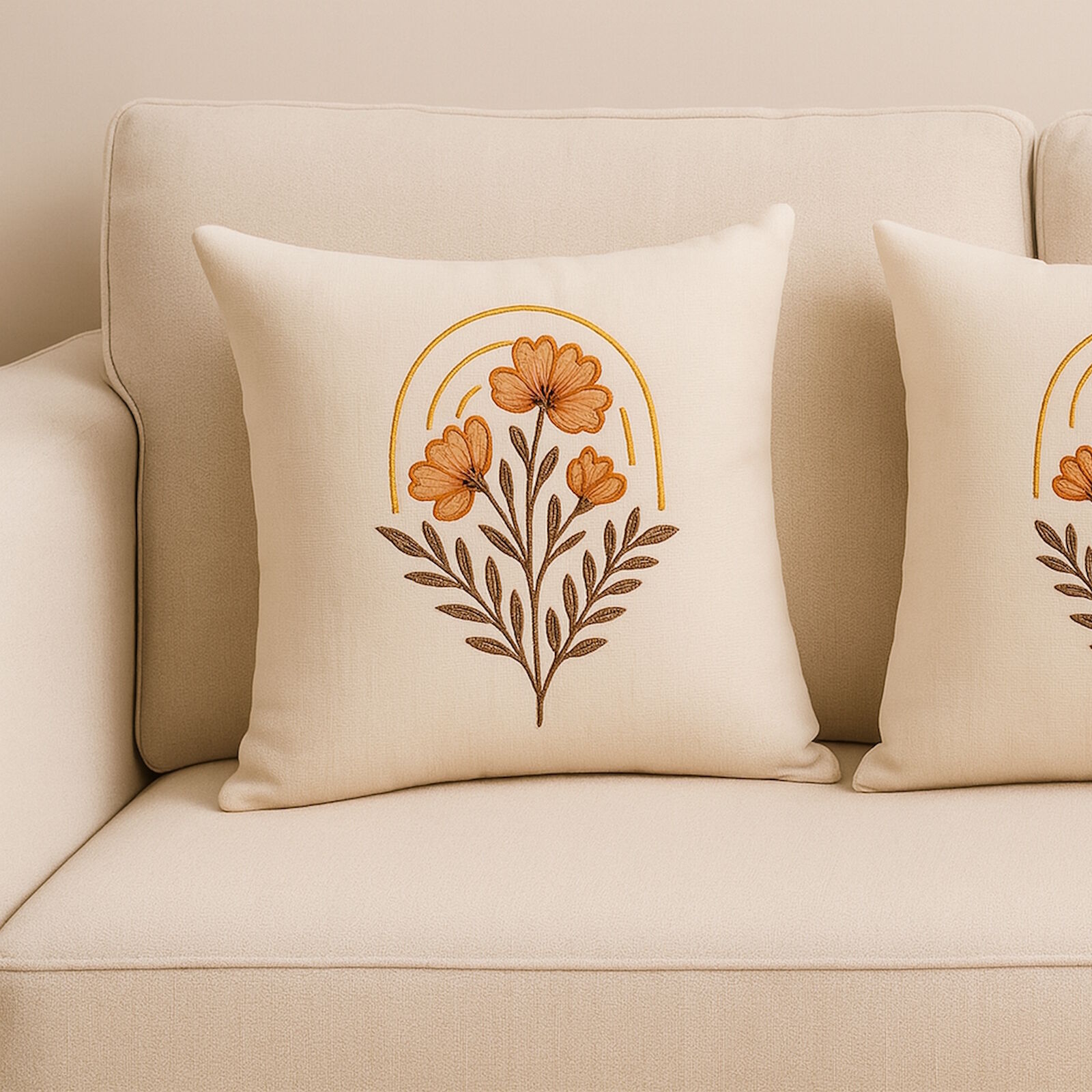 Kissenbezug Blumen Boho 40x40 aus Baumwolle bestickt