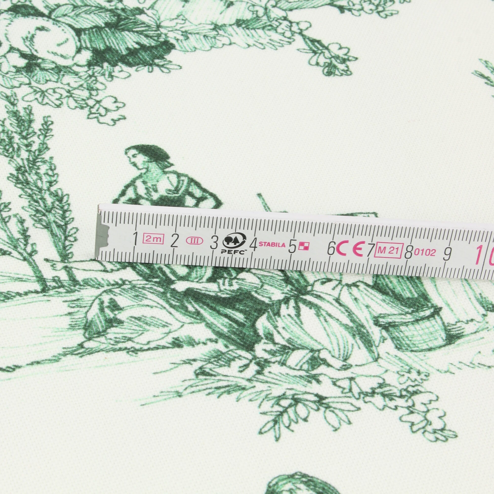 Stoff Meterware Toile de Jouy Grün Canvas
