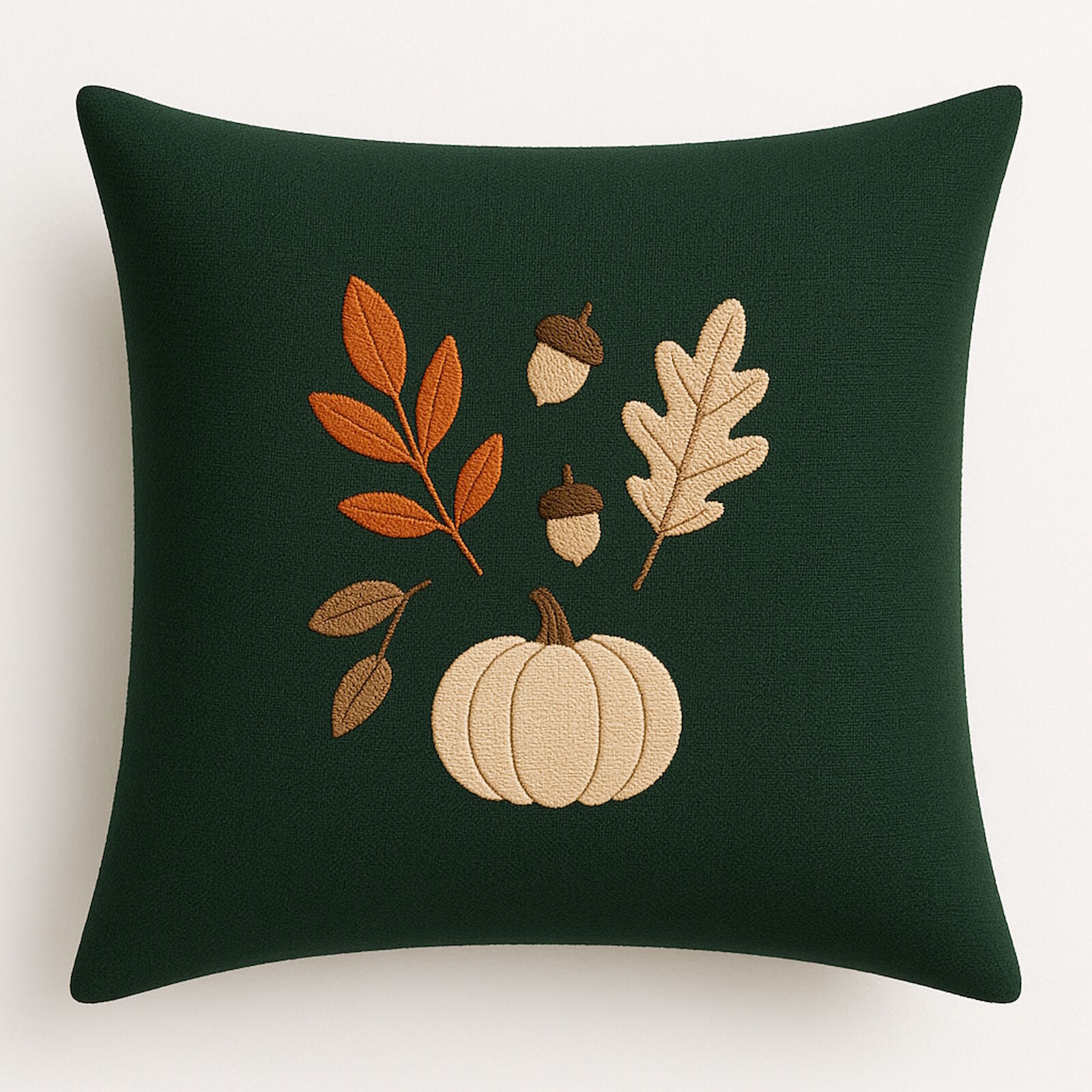 Herbstkissen Kürbis Dunkelgrün 40x40 aus Baumwolle bestickt