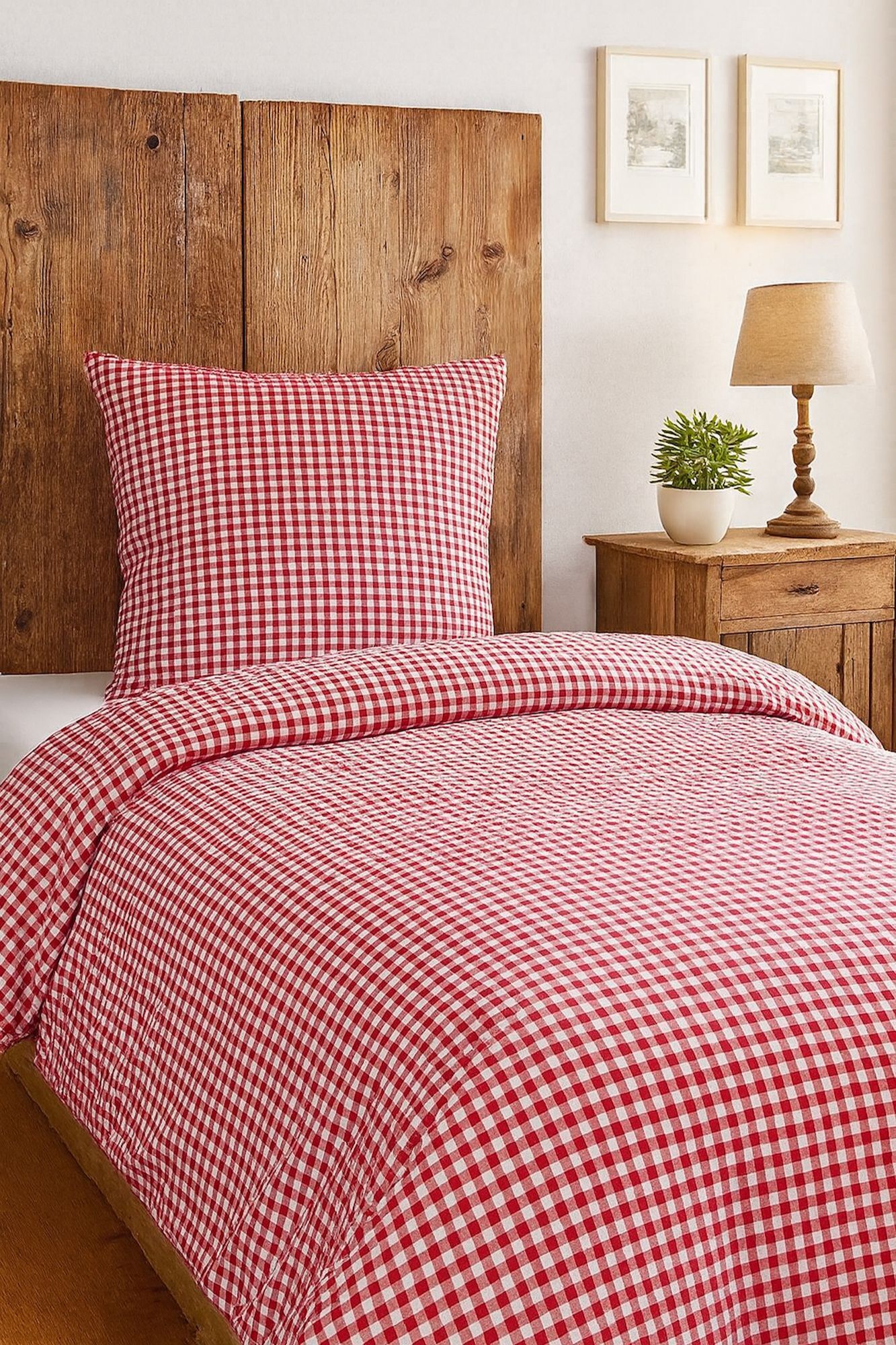 Seersucker Bettwäsche Karo 5x5 mm Rot