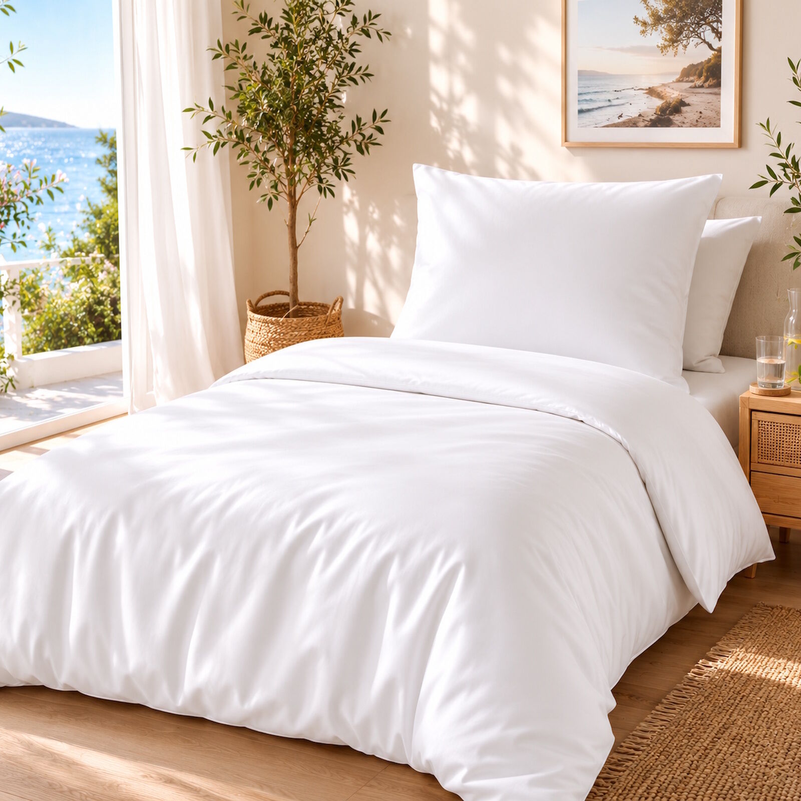 Sommer Mako Satin Bettwäsche Weiß Uni Baumwolle