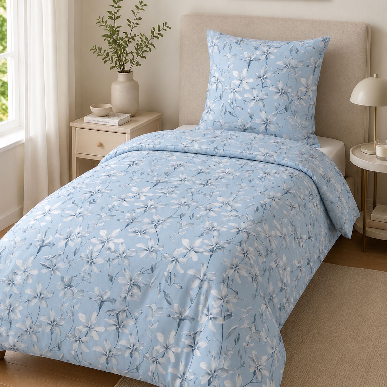 Bettwäsche Blumen Hellblau 135x200 Baumwolle