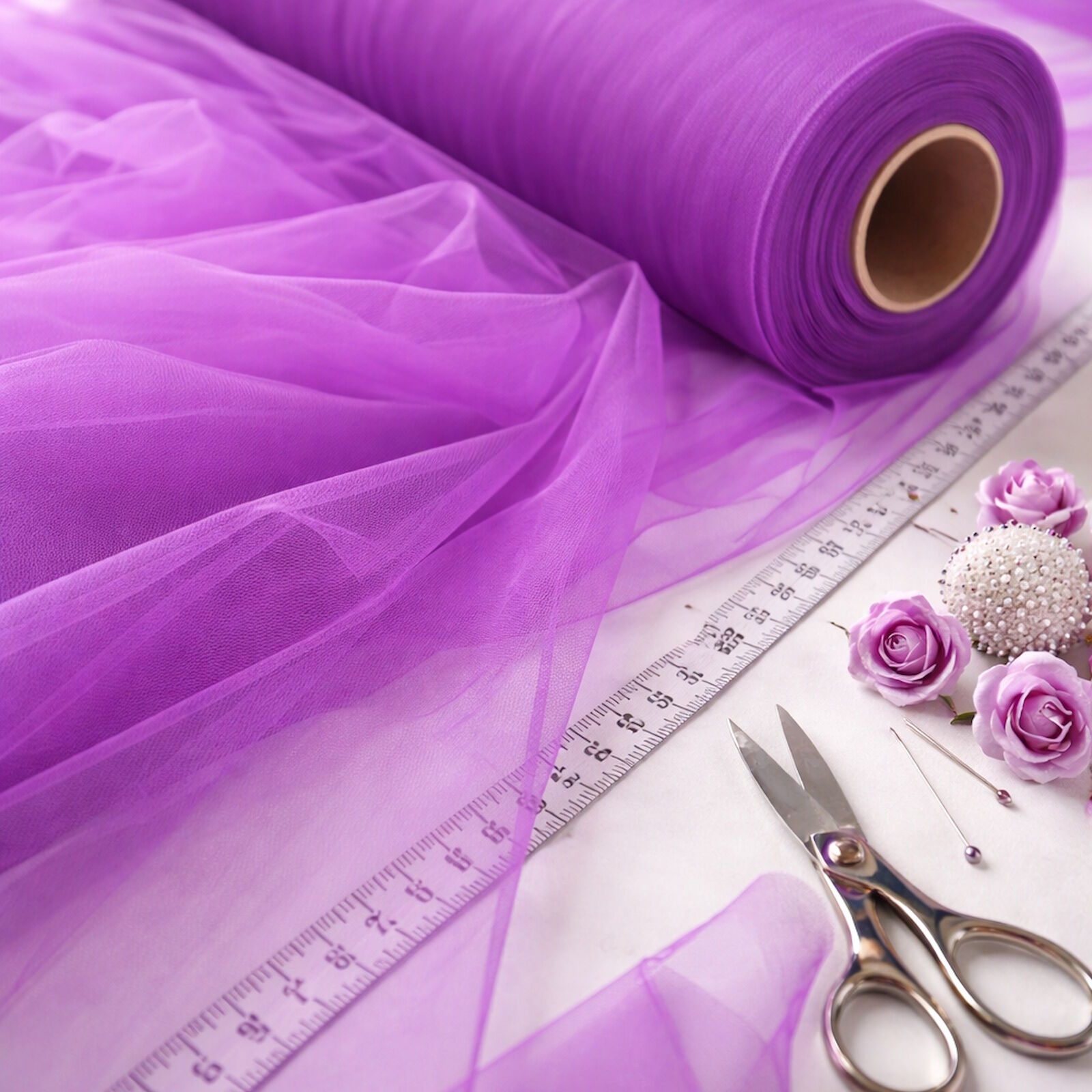 Tüll Stoff Lila Violett feinmaschig transparent