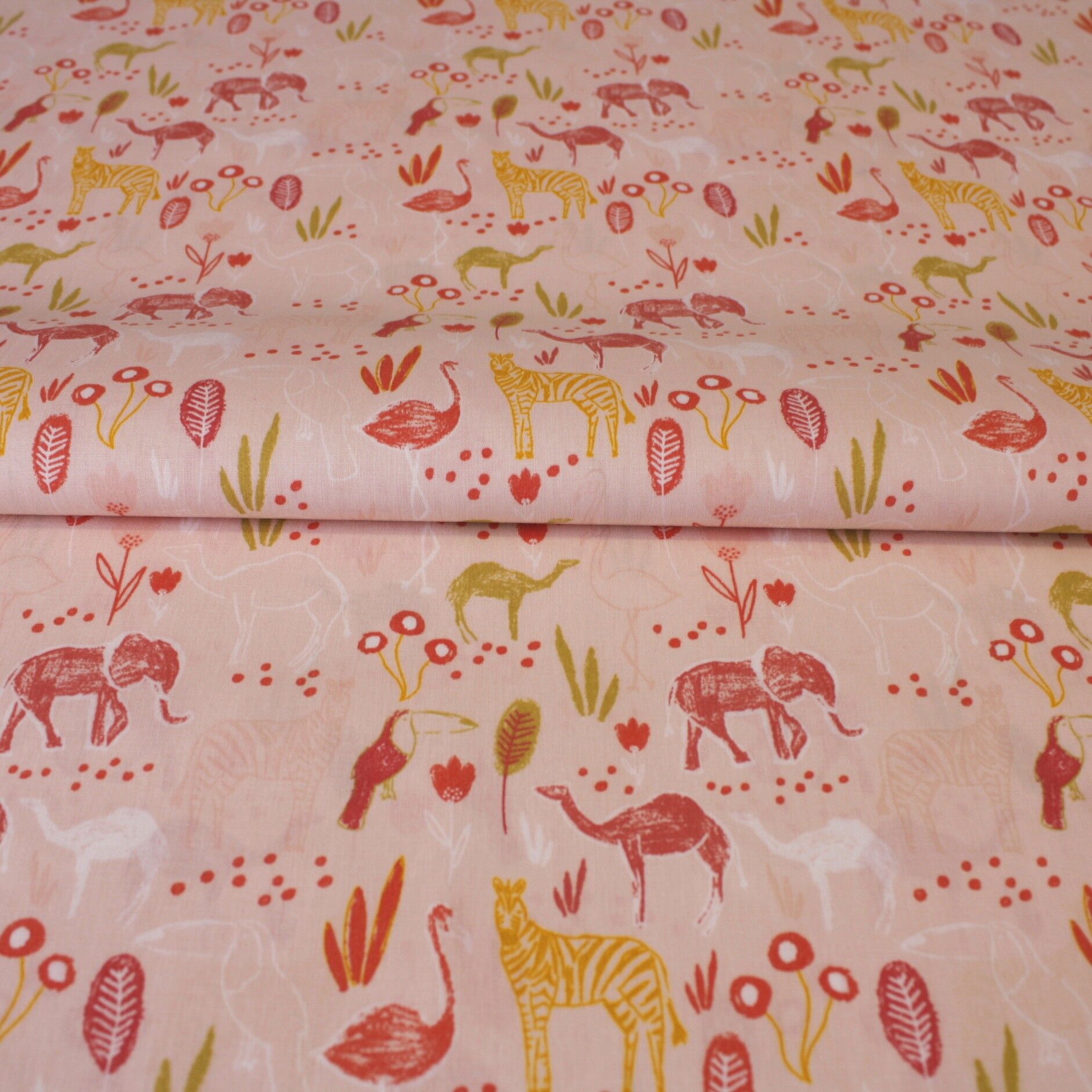 Kinder Stoff Safari Tiere Rosa