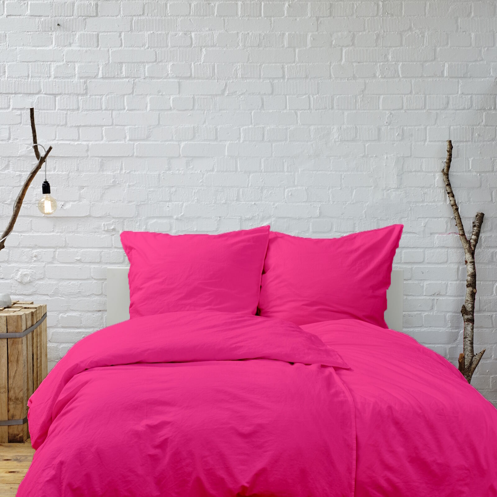 Bettwäsche Uni Pink Baumwolle Linon-135x200 cm + 80x80 cm