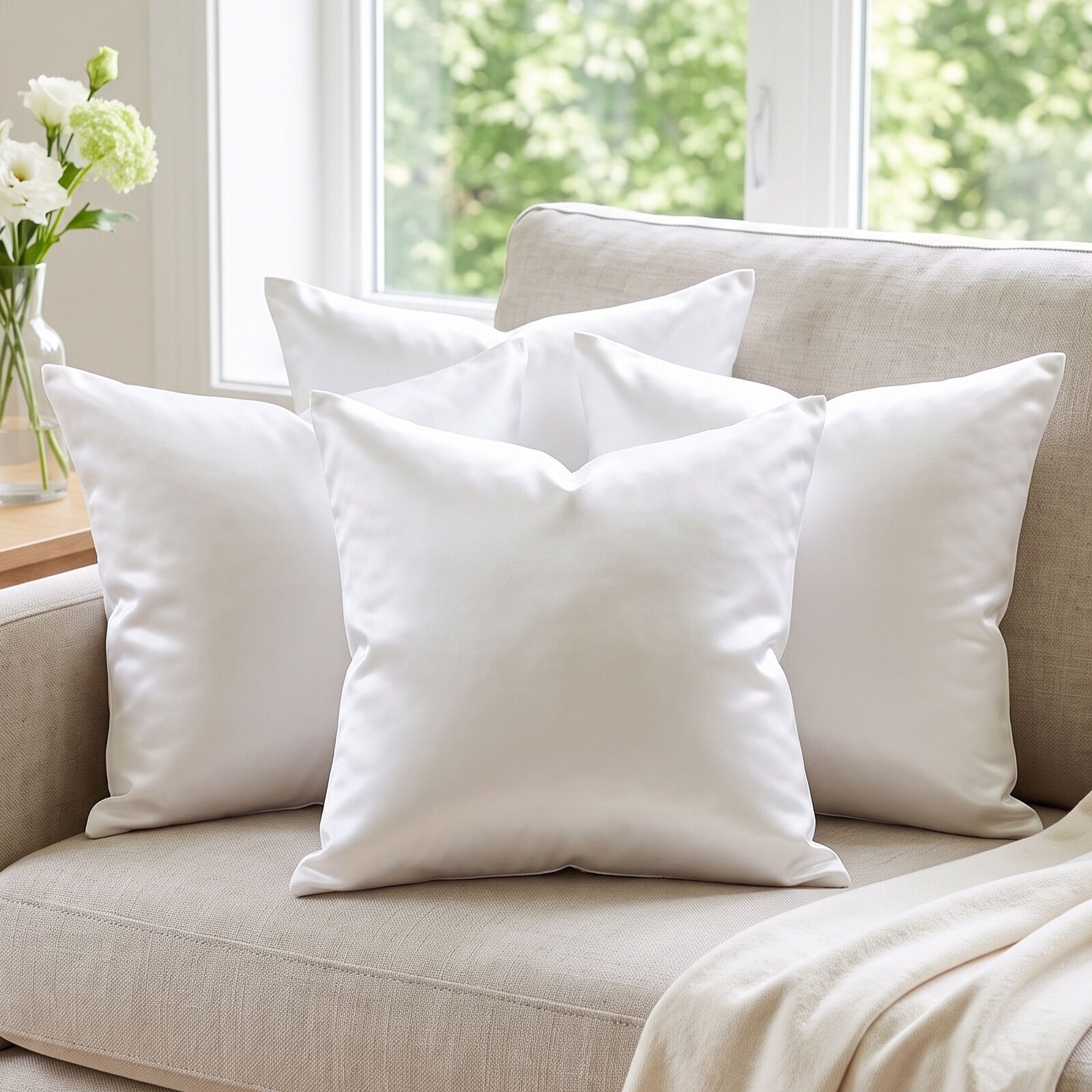 Sommer Kissenbezüge Mako Satin 4er Set Baumwolle