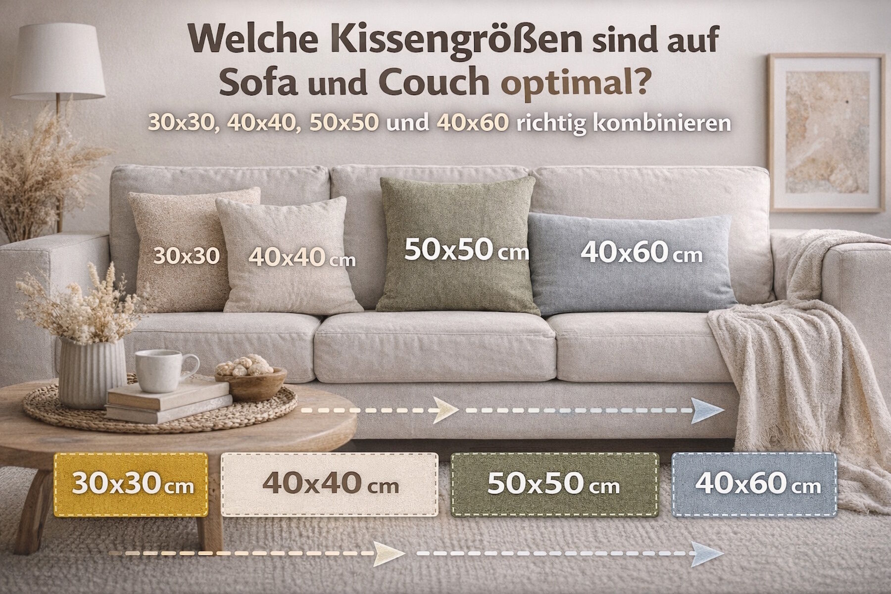 Optimale Kissengrößen fürs Sofa: 30x30 bis 40x60