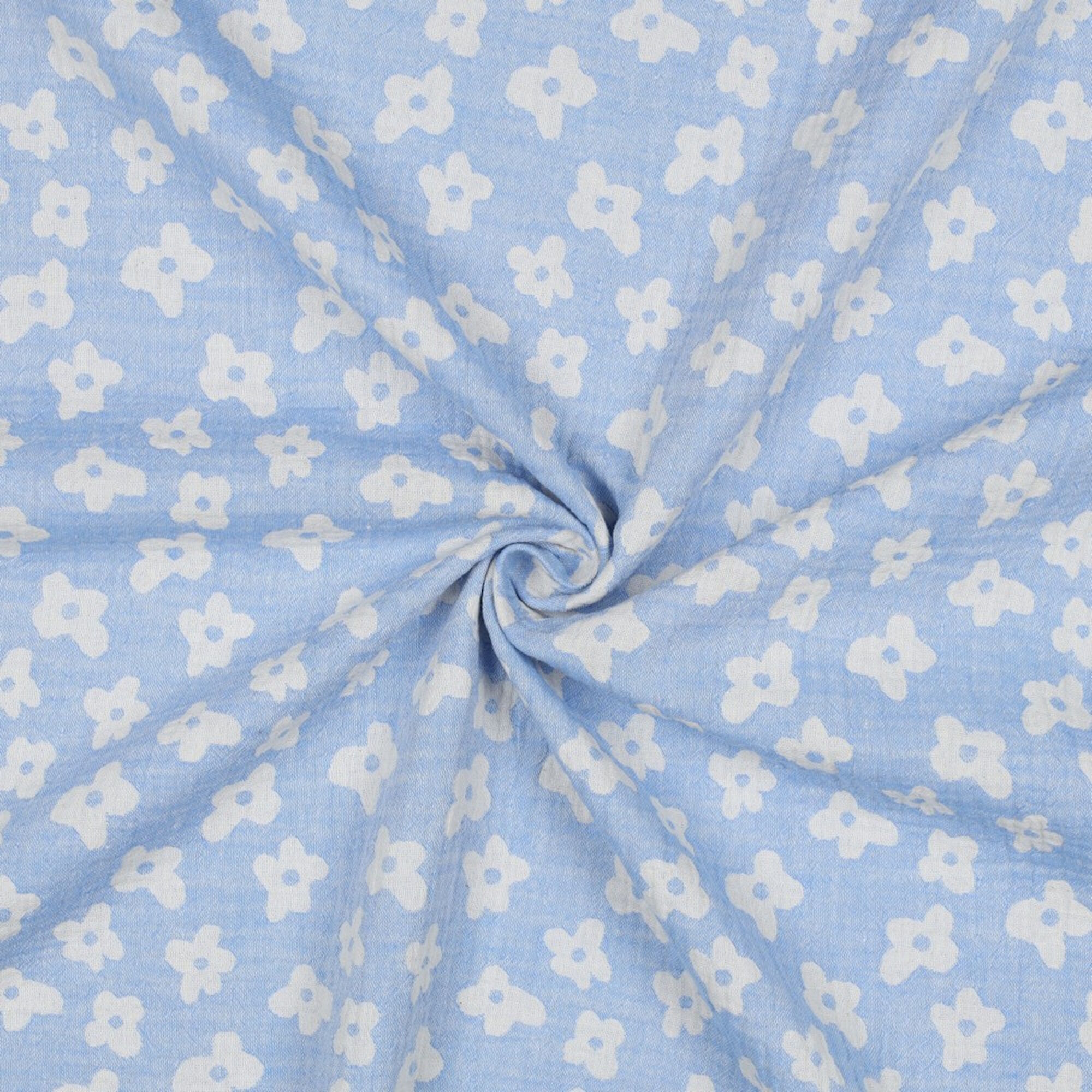 Musselin Stoff Blumen Blau