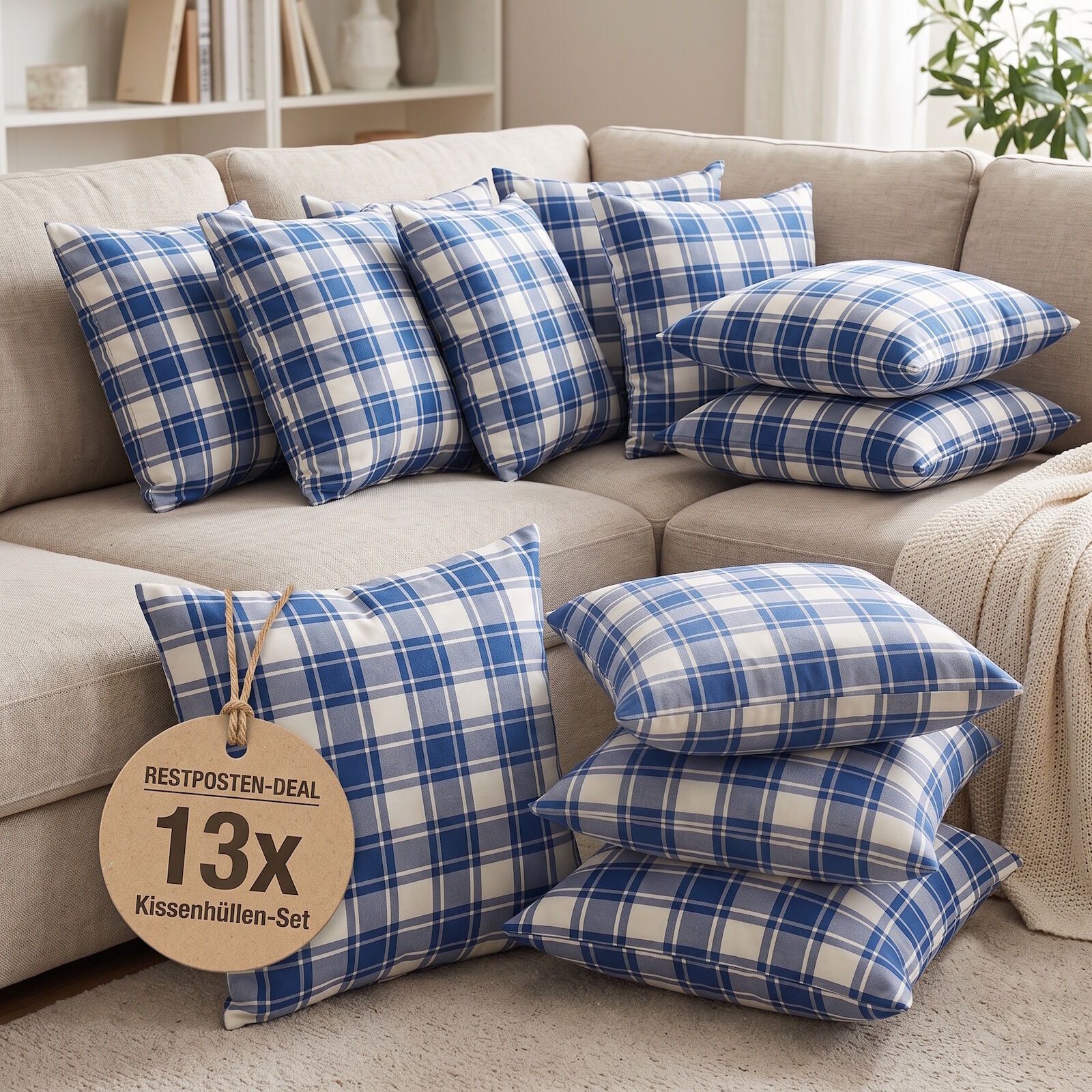 Restposten 13x Kissenbezug Streifen Karo Blau