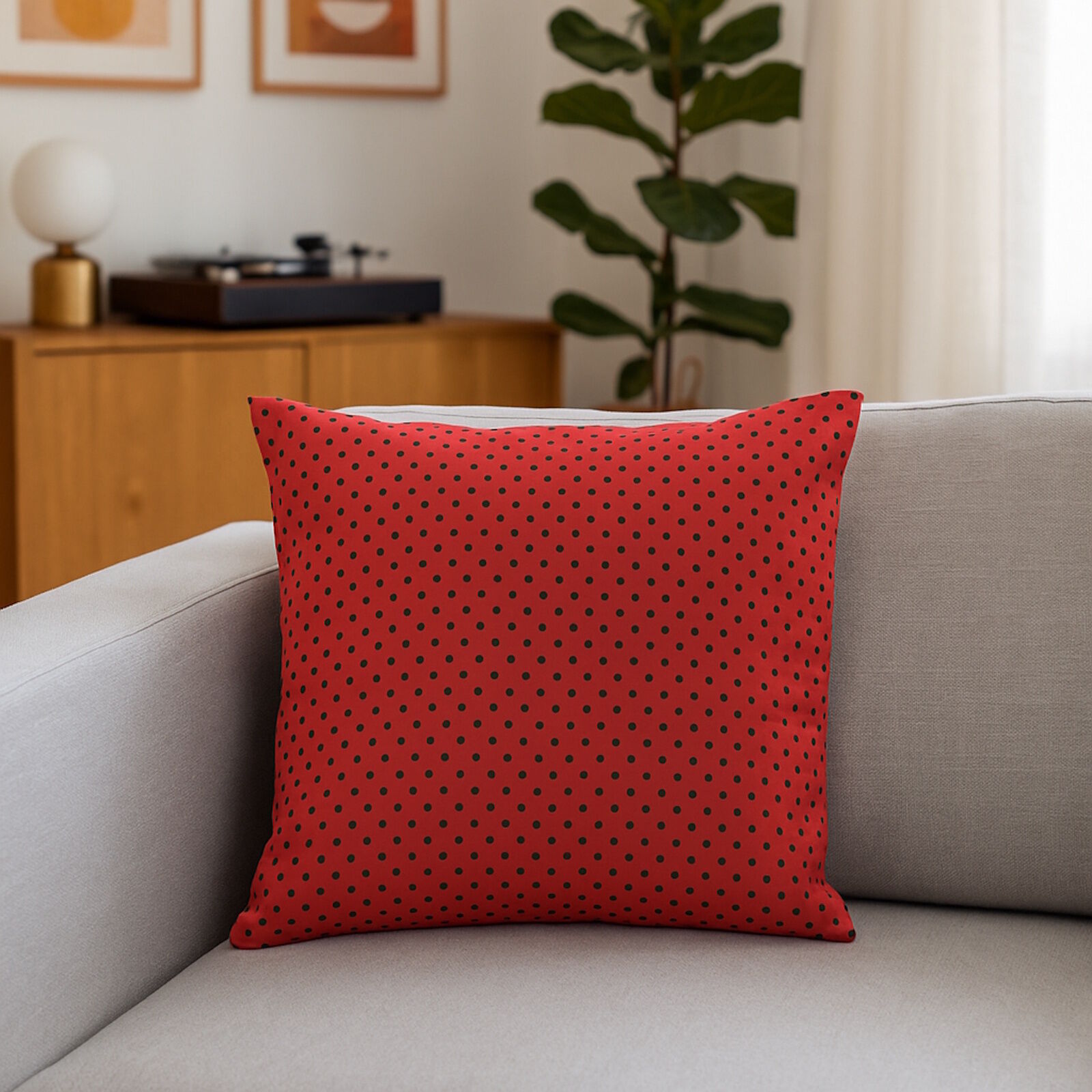 Kissenbezug 40x40 cm Punkte 5 mm Schwarz auf Rot